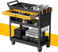 3 Tier Rolling Tool Cart on Wheels, Heavy Duty Utility Cart, Work Cart with Drawers and Pegboards, 440 LBS Loading Capacity Tool Storage Trolley for Mechanic, Garage, Workshop