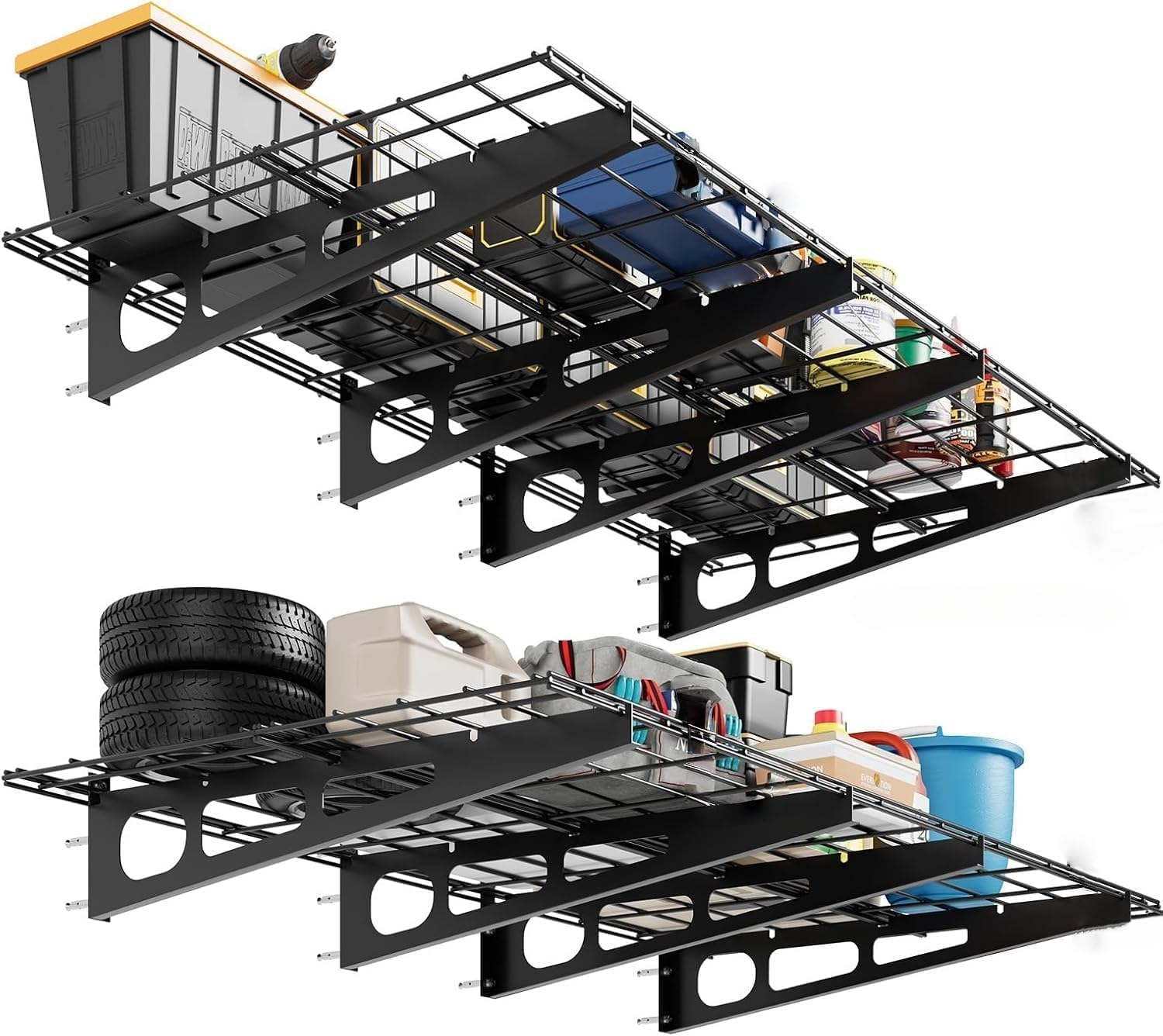 GarveeHome 2 Pack 2x6ft Garage Storage Shelving Wall Mounted, 24-inch-by-72-inch 1600 Lbs Heavy Duty Sturdy Storage Shelves, Wall Shelves Folding Storage Garage Organization for Warehouse, Laundry