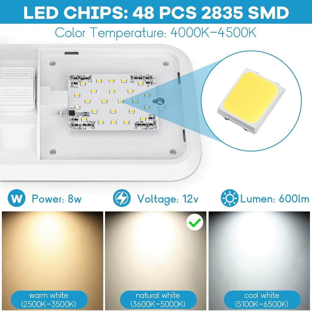 8 Pack RV Lights Interior 12V Led 8W Ceiling Double Dome Light 600 Lumen Brightness Lights Fixtures for RV Camper Trailer Boat Car, Natural White 4000-4500K, 48 X 2835 SMD LED