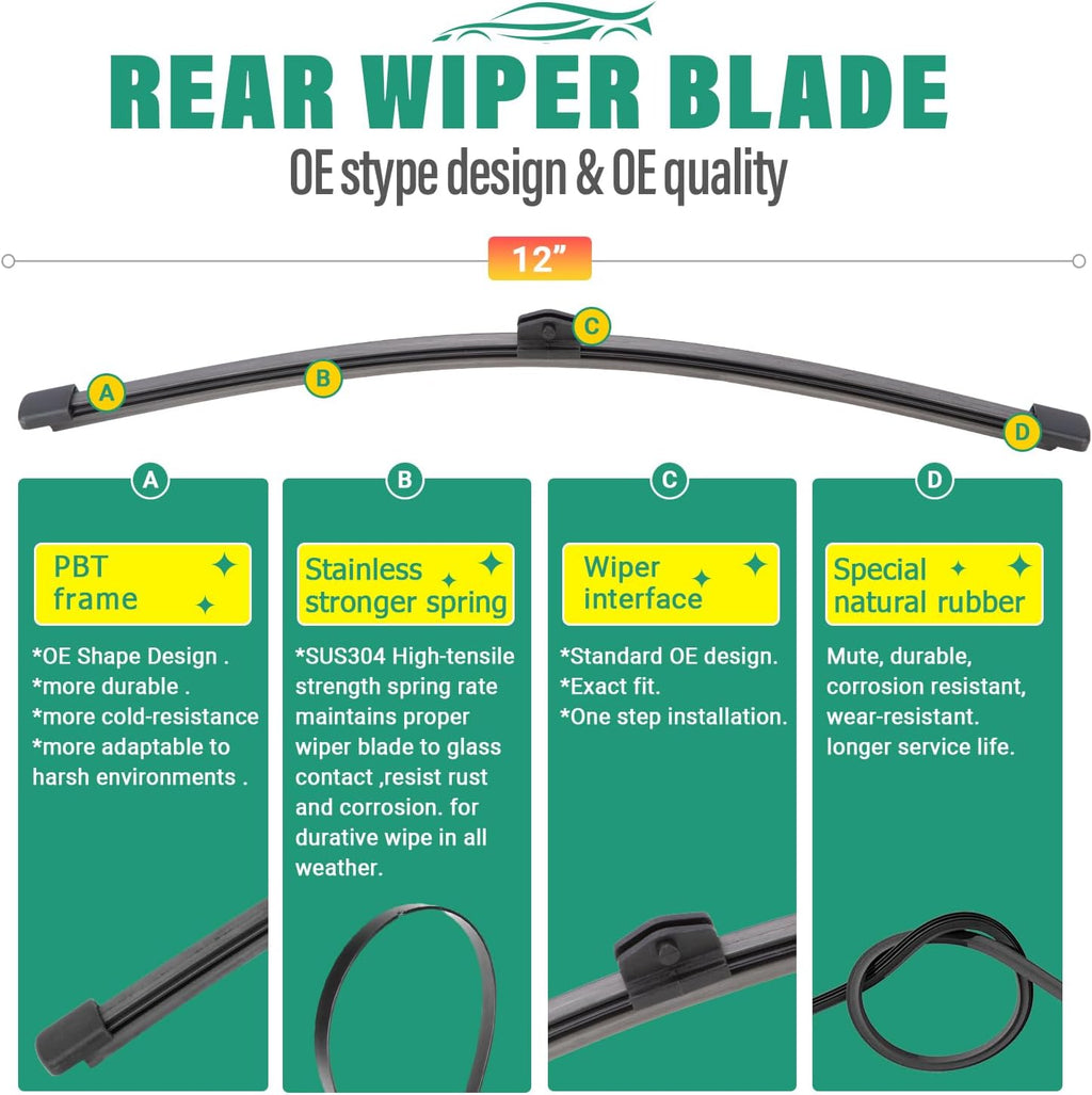 24" 22" 12" Windshield Wiper Blades Replacement for Mercedes-Benz GLB250 GLB35 AMG 2020 2021 2022 2023 2024 GLB 250 35AMG Premium All Weather Front Rear Wipers Set - OEM Quality (Pack of 3)