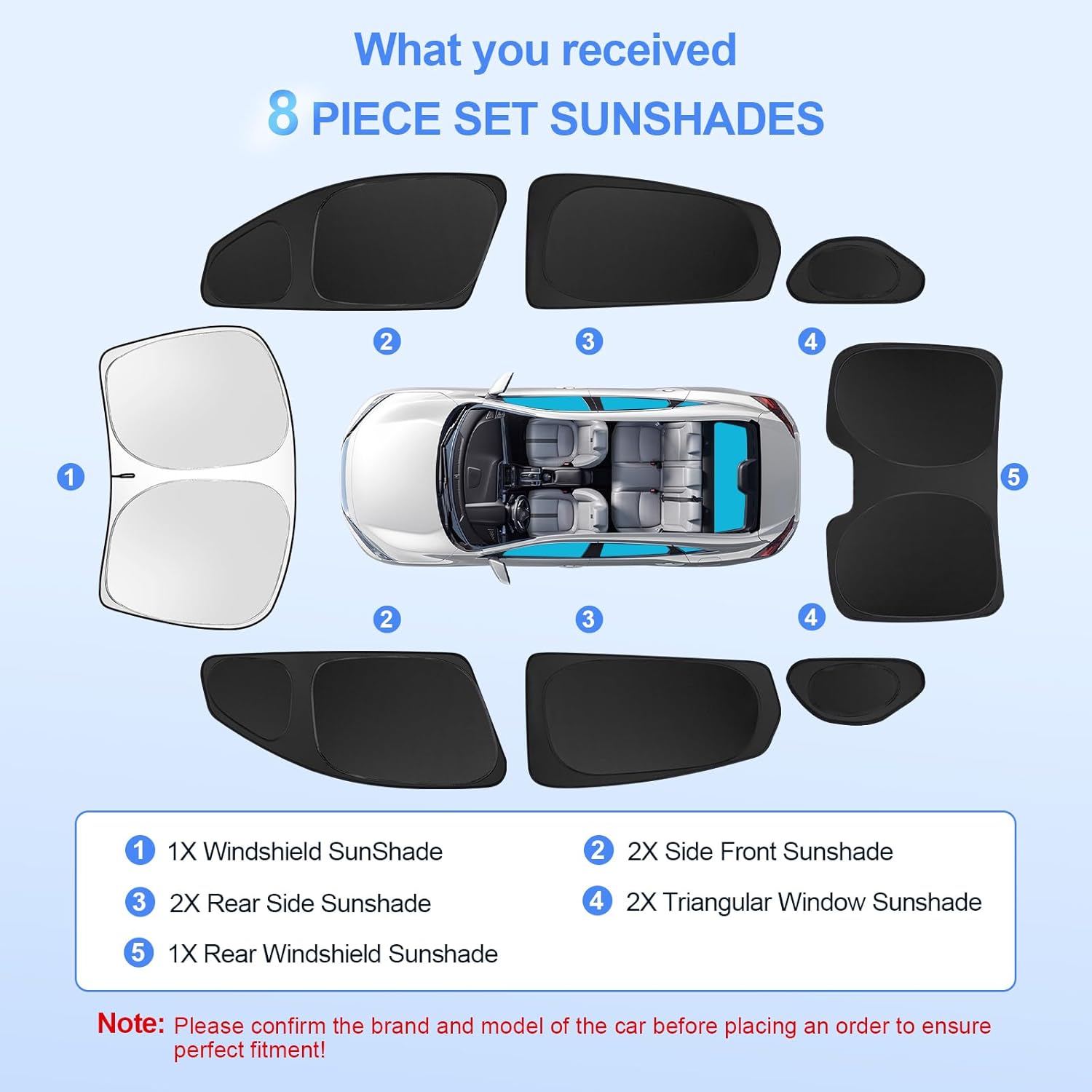 8pcs Car Window Shades for Honda Civic 2016-2021 Accessories,Windshield Side Rear Full Sunshade,Sun Visor UV Blocking, Privacy Protection and Blackout for Camping Outdoor