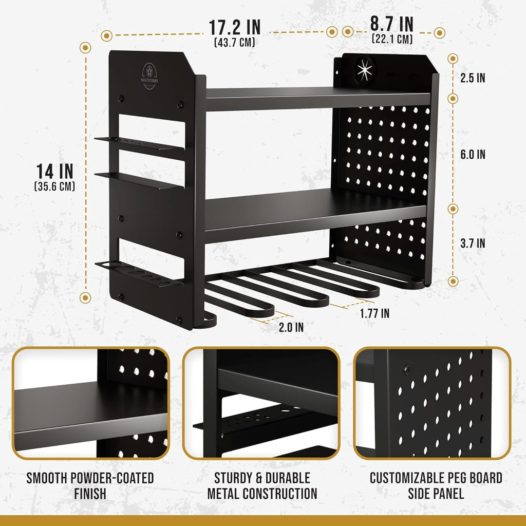 Power Tool Organizer Wall Mount - 3-Tier Heavy-Duty Metal Hand Tool Storage Rack, Utility Racks, Drill Holder, PegBoard Side, & More - Garage Storage Cordless Tool Organizer (Black)