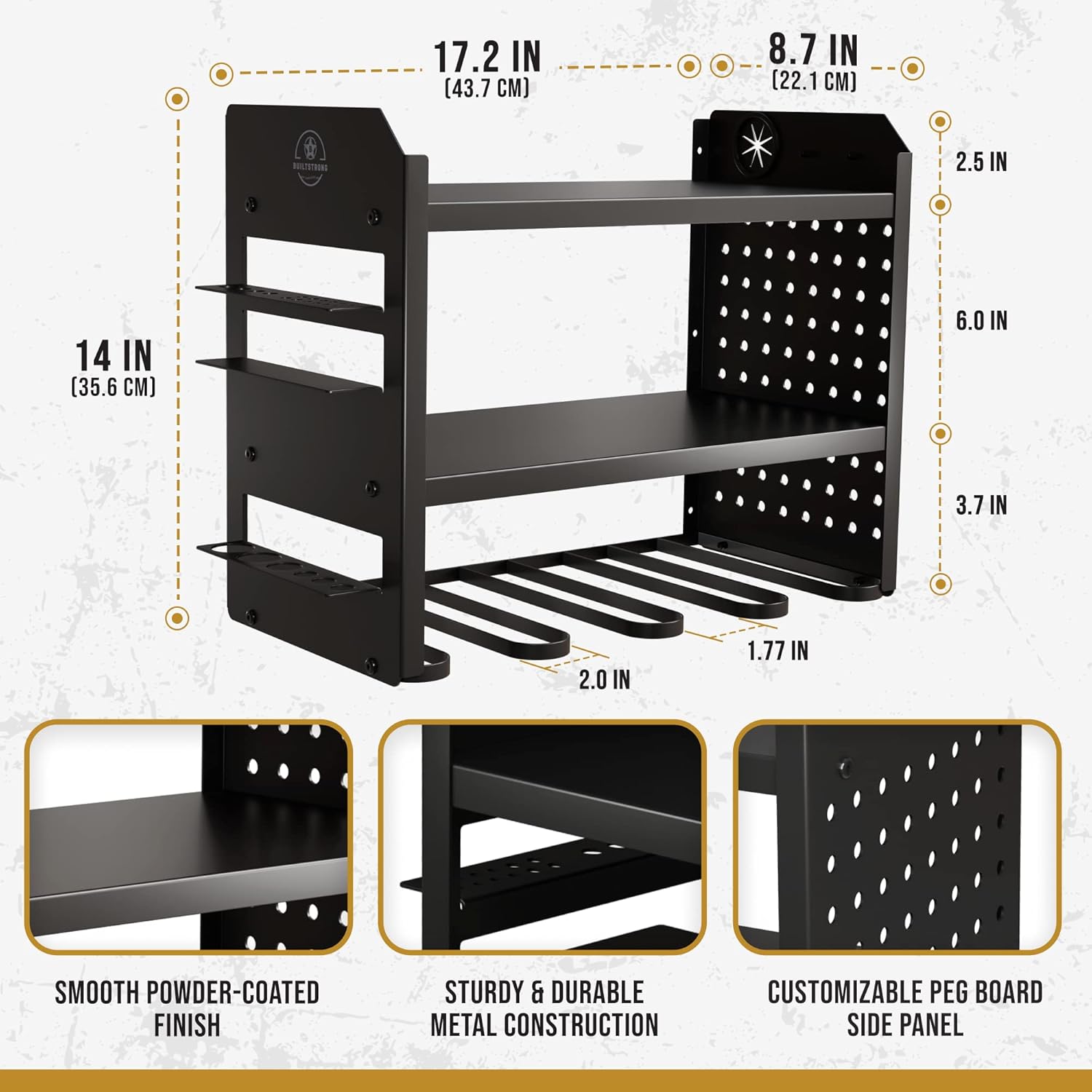 Power Tool Organizer Wall Mount - 3-Tier Heavy-Duty Metal Hand Tool Storage Rack, Utility Racks, Drill Holder, PegBoard Side, & More - Garage Storage Cordless Tool Organizer (Black)