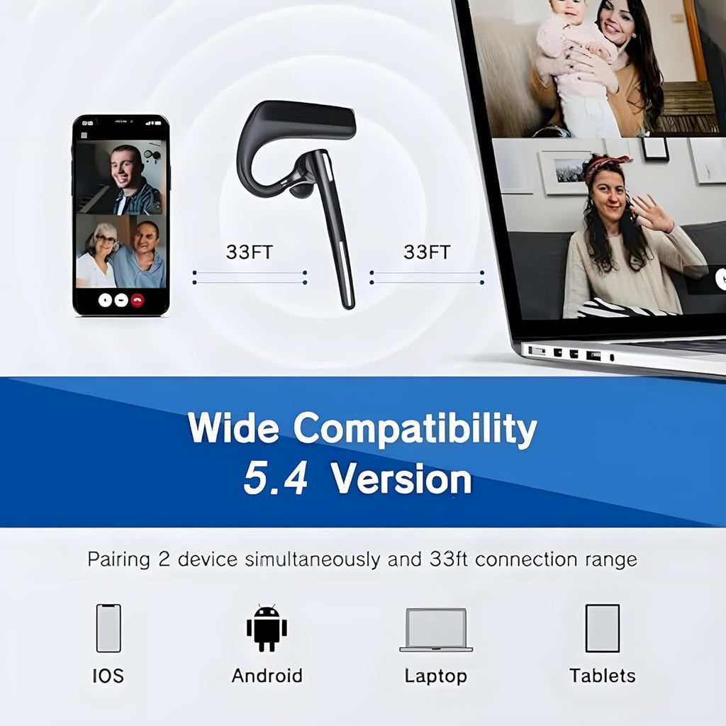 Bluetooth Headset V5.4, Wireless Bluetooth Earpiece with CVC8.0 Dual Mic Noise Cancelling, 110 Hours Talktime Hands-Free Headphones for Cell Phone, iPhone and Android, for Trucker and Business Use
