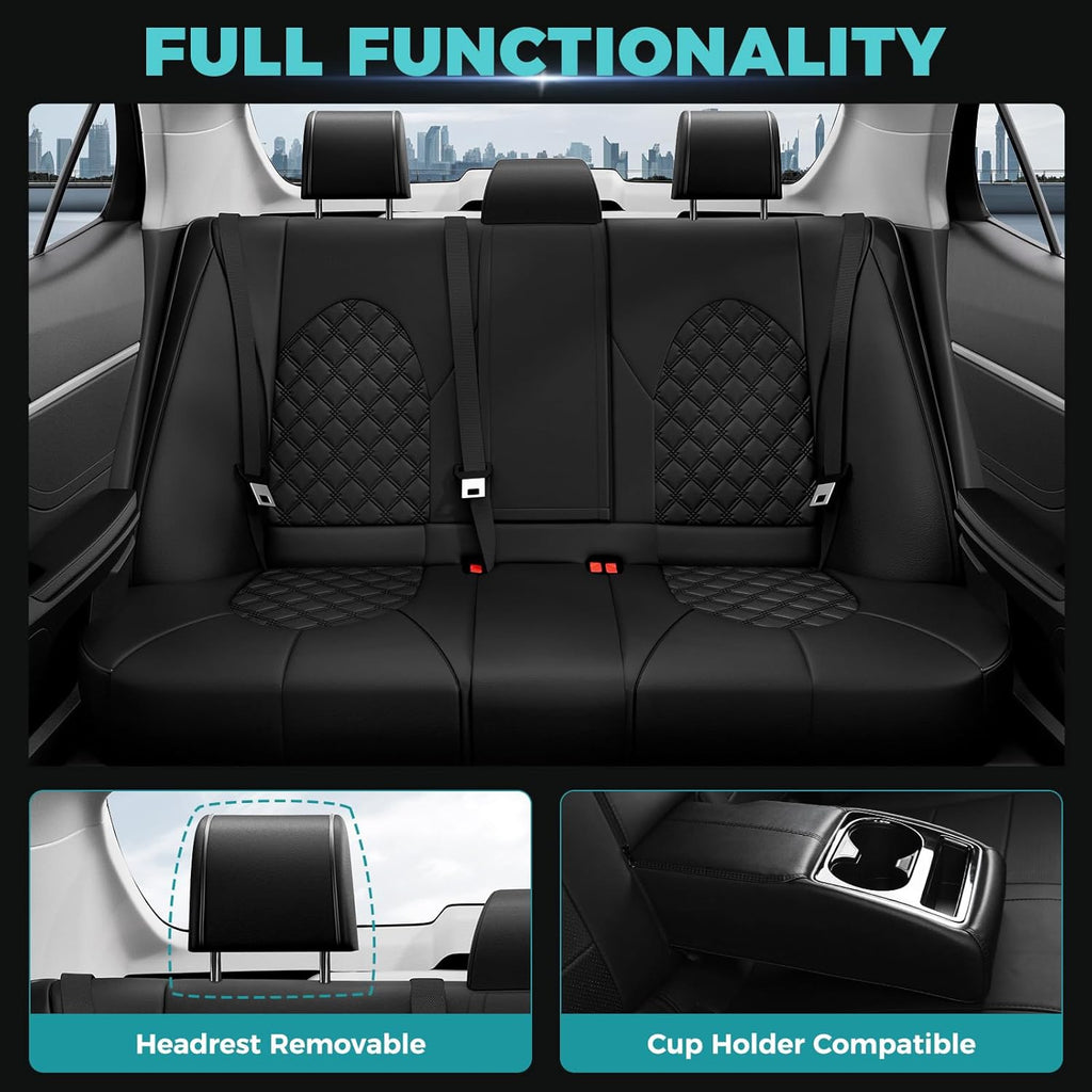 for Toyota Camry Seat Covers Hybrid XLE XSE 2018 2019 2020 2021 2022 2023 2024 - Custom Car Seat Cover Full Set, Waterproof Breathable Cushion Protector, Leather Seat Cover for Cars Black