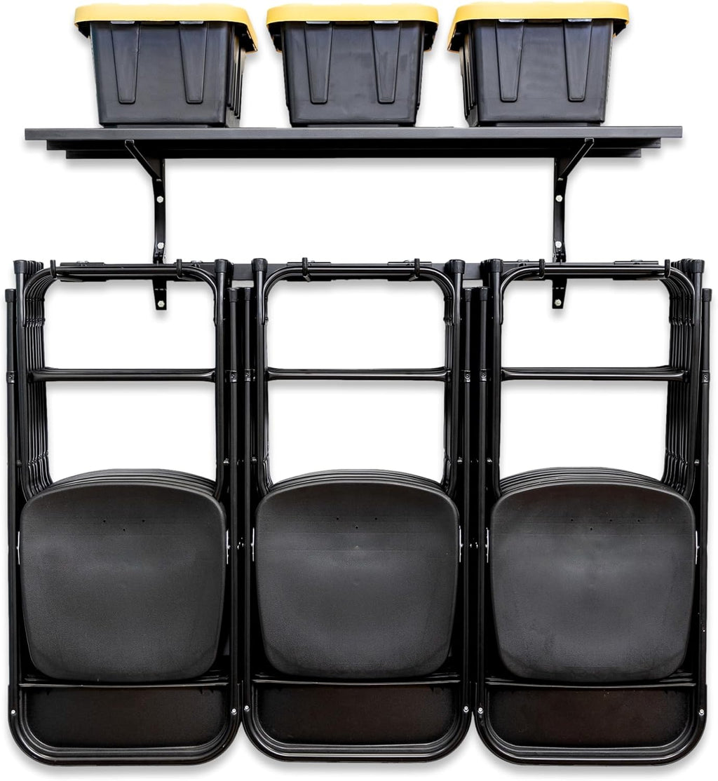 StoreYourBoard Chair Storage Rack with Storage Shelf – Folding Chair Rack for Home & Garage Organization, Chair Hangers for Folding, Beach, Patio & Camping Chairs, Heavy Duty Steel, Holds 300 lbs