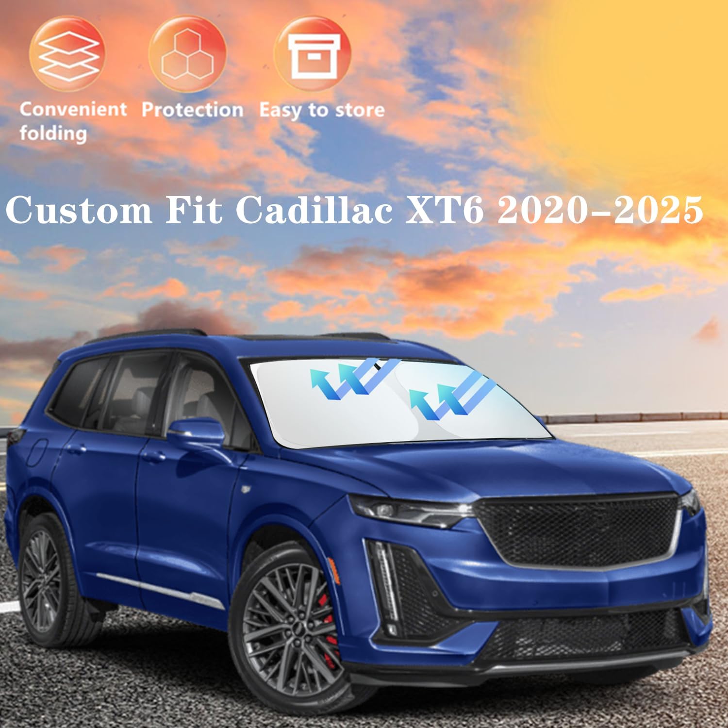 Windshield Sun Shade for for Cadillac XT6 2020-2025 4-Layer Front Window Shade Custom Sun Visor 240T Shade Blocks UV Keep Your Car Cooler