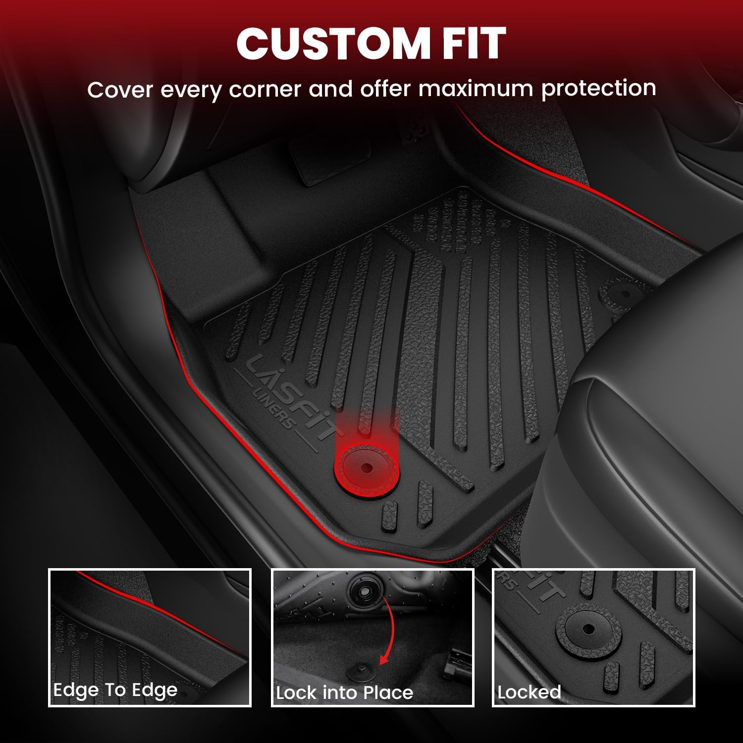 LASFIT Floor Mats & Trunk Mat for 11th Gen Honda Civic 2026 2025 2024 2023 2022 Sedan (Fits Rear Seats with or Without USB Ports), All Weather TPE Car Floor Liners,1st & 2nd Row & Trunk Liner