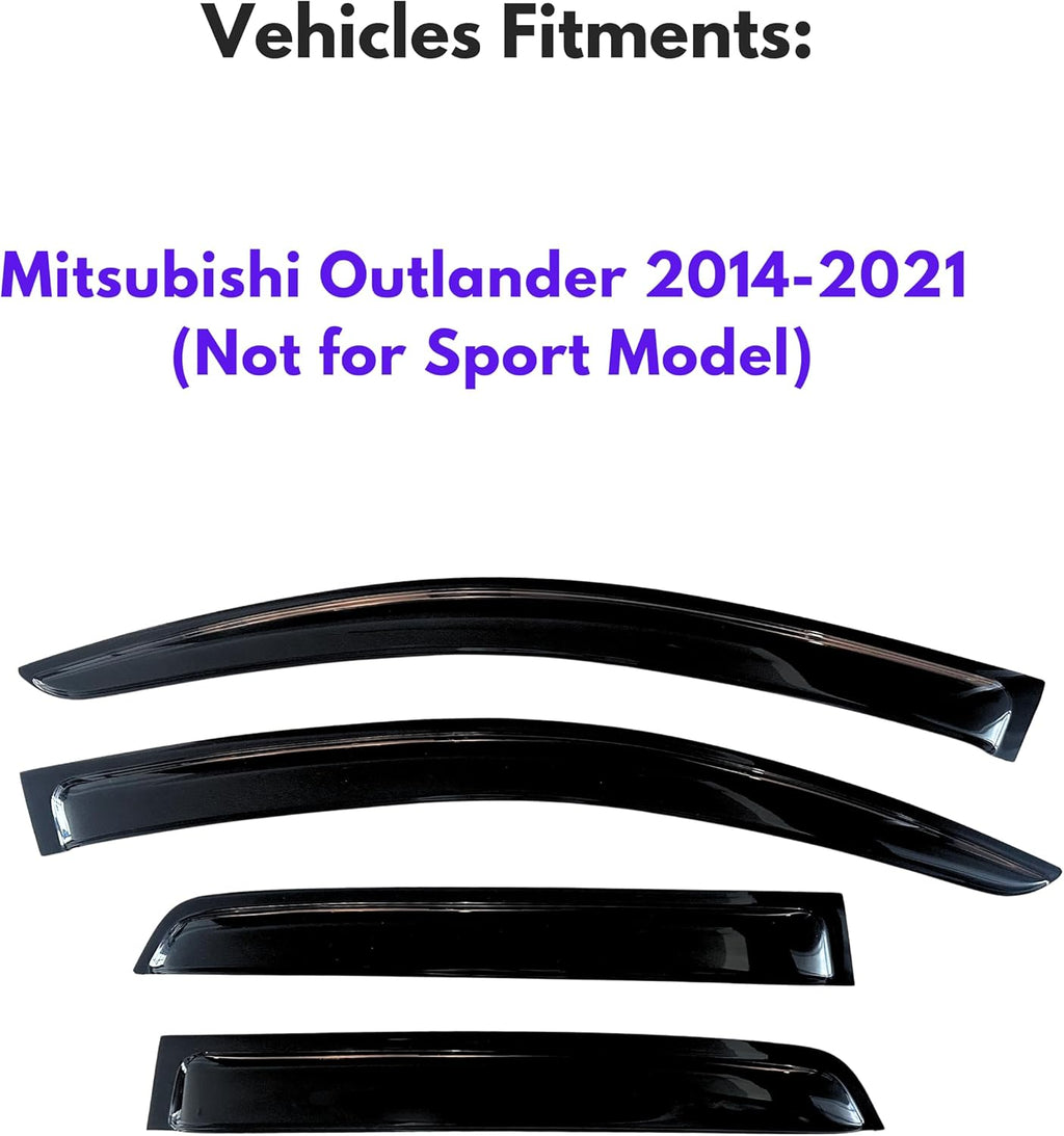 KPY Window Visor Compatible with Mitsubishi Outlander 2014-2021, 4PC Rain Guard Side Window Vent Deflectors Tape-On Style, 2014 2015 2016 2017 2018 2019 2020 2021 (Not for Sport Model)