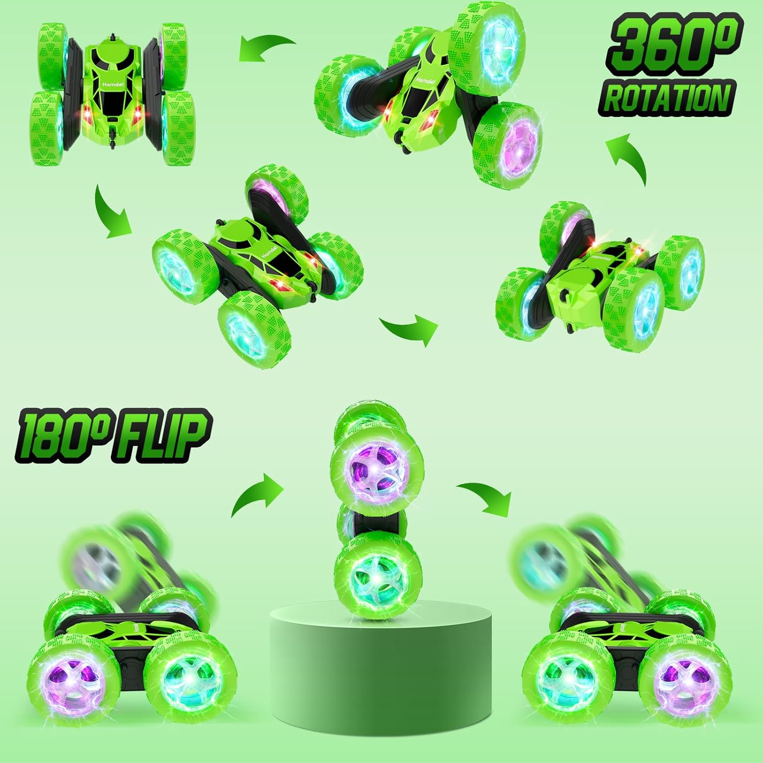 Remote Control Car, 360° Rolling Rotating 2.4GHz 4WD RC Cars for Kids, Boy Toys Age 6 7 8 9 10 Years Old, RC Crawlers for Boys Girls Birthday-Green