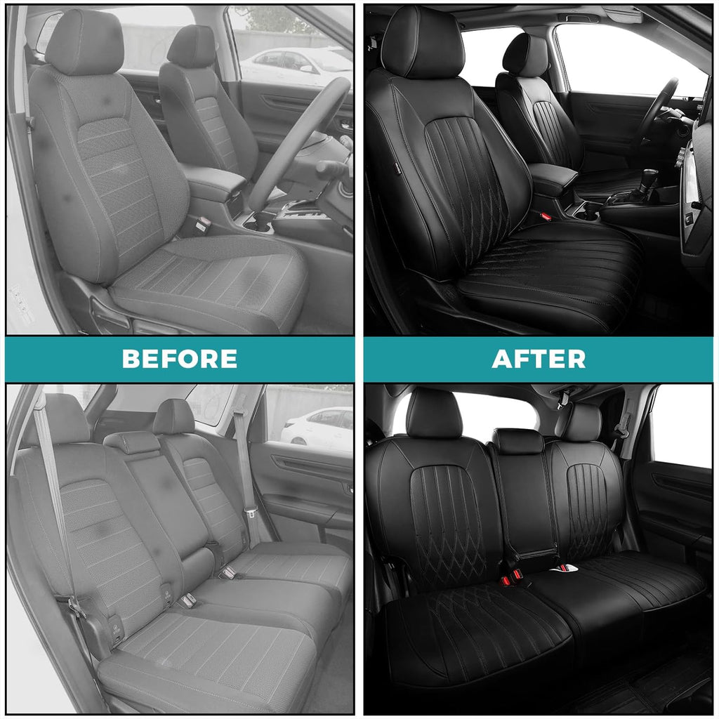 Seat Covers for Honda CRV 2023 2024 2025 2026 EX/EXL/LX/Sport/Touring/Special Edition, Hybrid & Gas, 1:1 Custom Leather Seat Covers Full Set - Black
