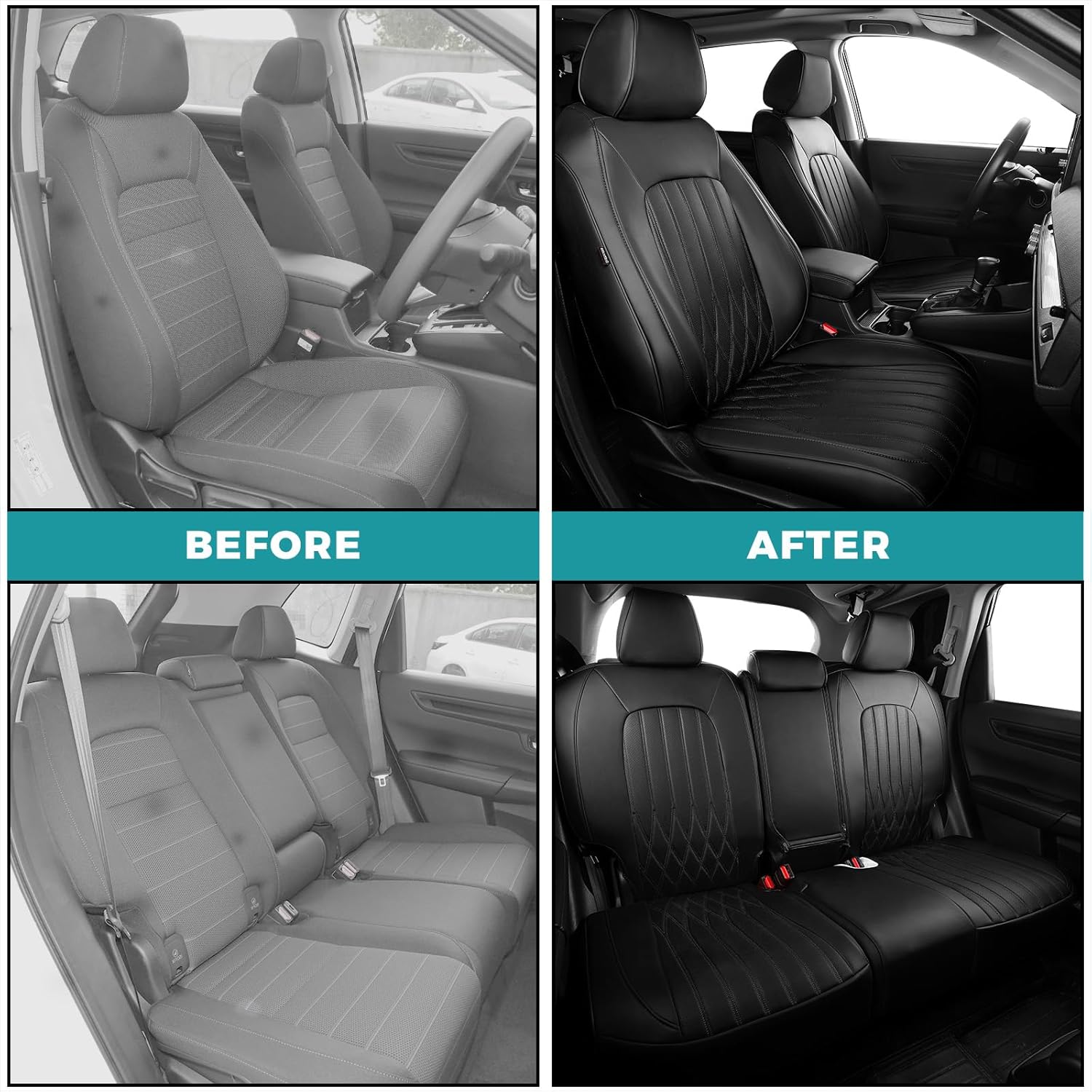 Seat Covers for Honda CRV 2023 2024 2025 2026 EX/EXL/LX/Sport/Touring/Special Edition, Hybrid & Gas, 1:1 Custom Leather Seat Covers Full Set - Black
