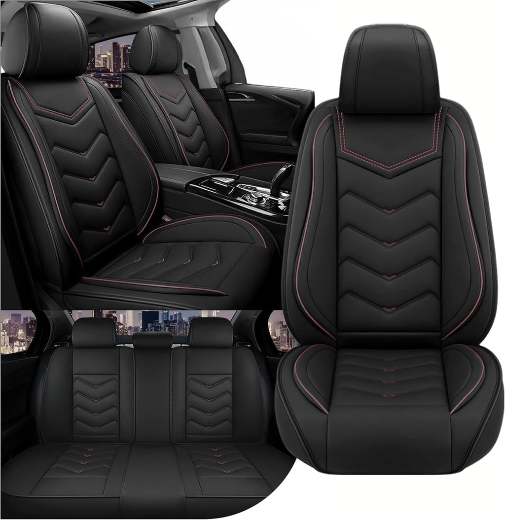 Car Seat Covers for Chrysler Pacifica 2004-2025, Stylish Sport Seat Cover, Premium Nappa Leather Car Seat Cover. Automobile Seat Covers Sets.(Standard 5 Seats/Black)