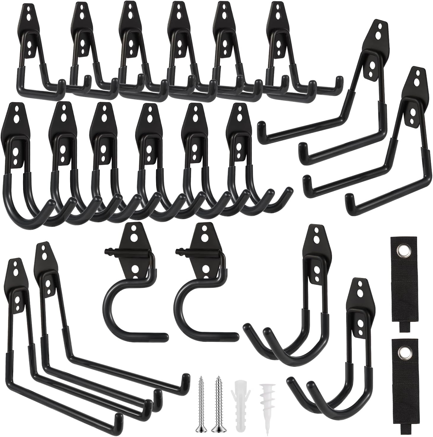 Garage Hook Heavy Duty Wall Storage Hangers, 22 Pack Garage Storage Hooks Steel Tool Black for Ladders, Ropes, Garden Tools