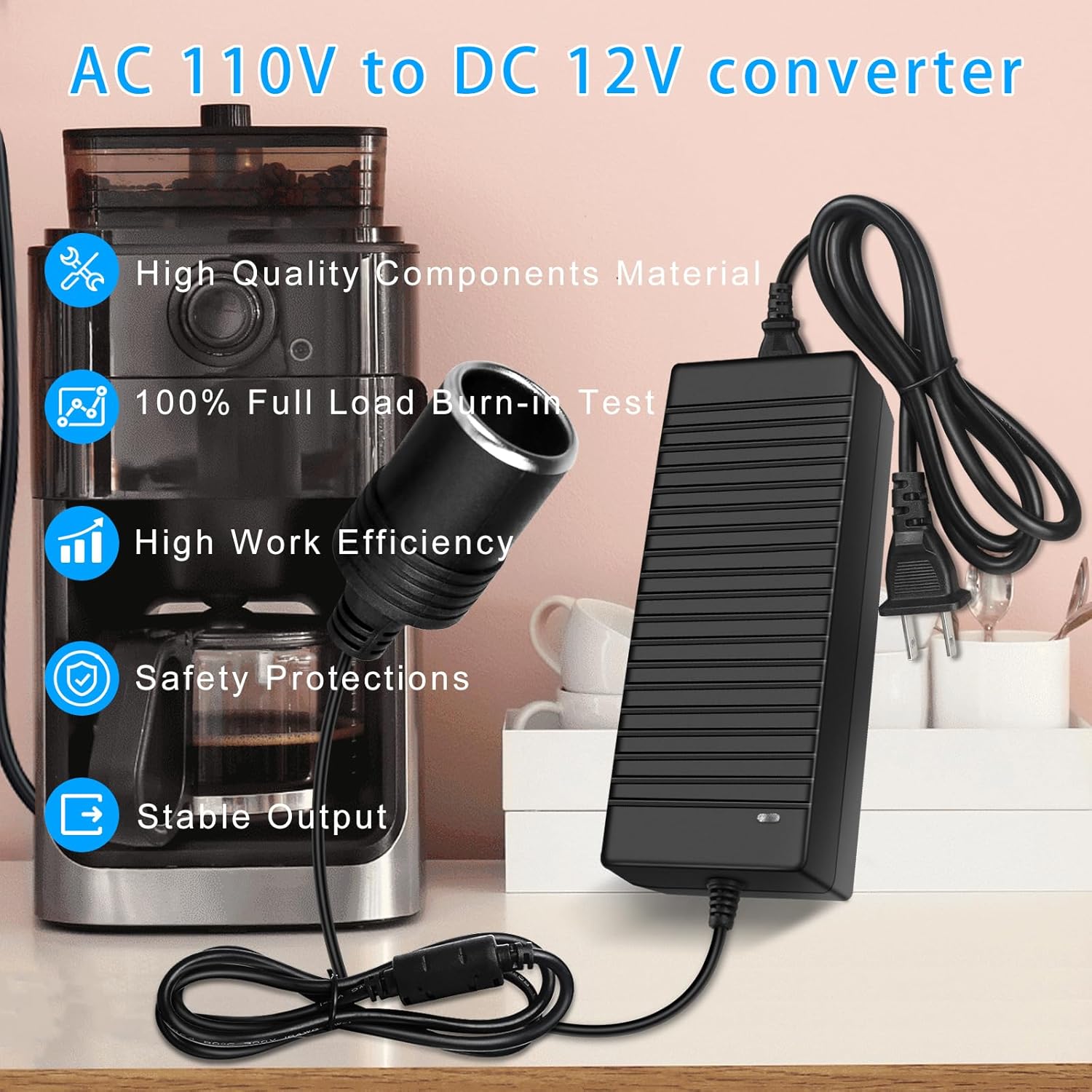inShareplus 12V 120W AC to DC Converter, 110V to 12V 10A Car Cigarette Lighter Adapter to Wall Outlet Socket, 12 Volt Power Supply Transformer for Car Devices (MP3, Fan, Dash Cam ect.)