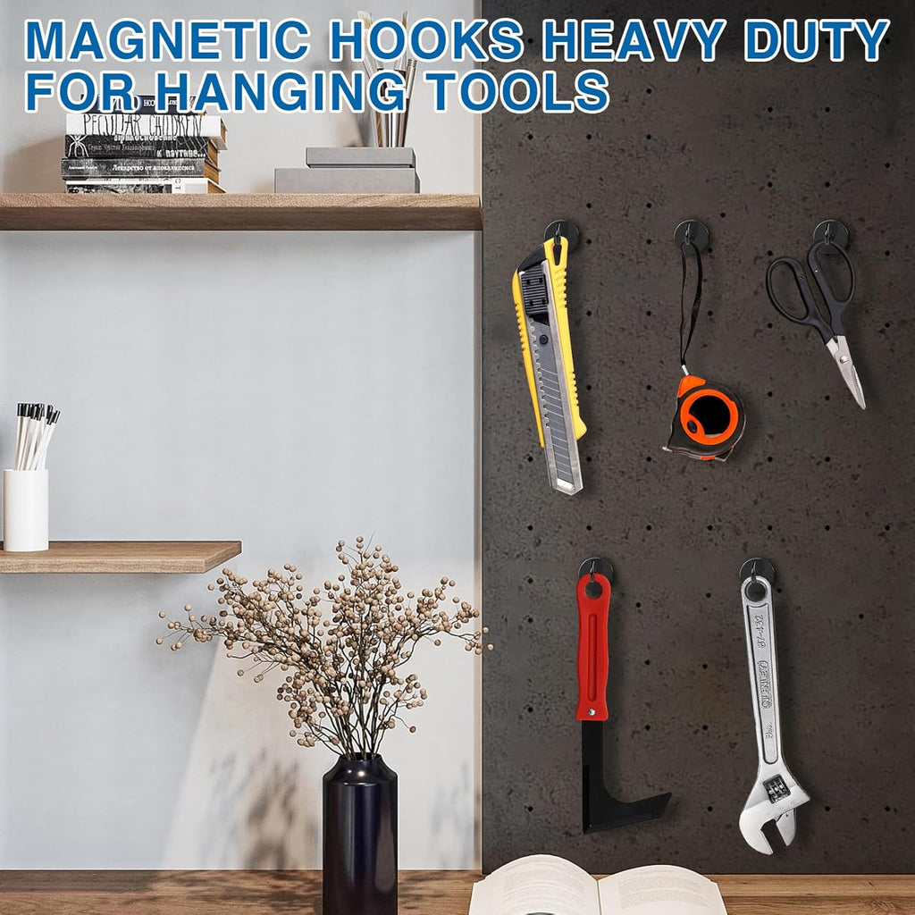 LOVIMAG Magnetic Hooks, 40LBS Black Magnet Hooks Strong Neodymium Magnets with Epoxy Coating, Metal Magnetic Hooks for Refrigerator，Locker Accessories, Cruise, Kitchen, Office, Classroom-6 Pack