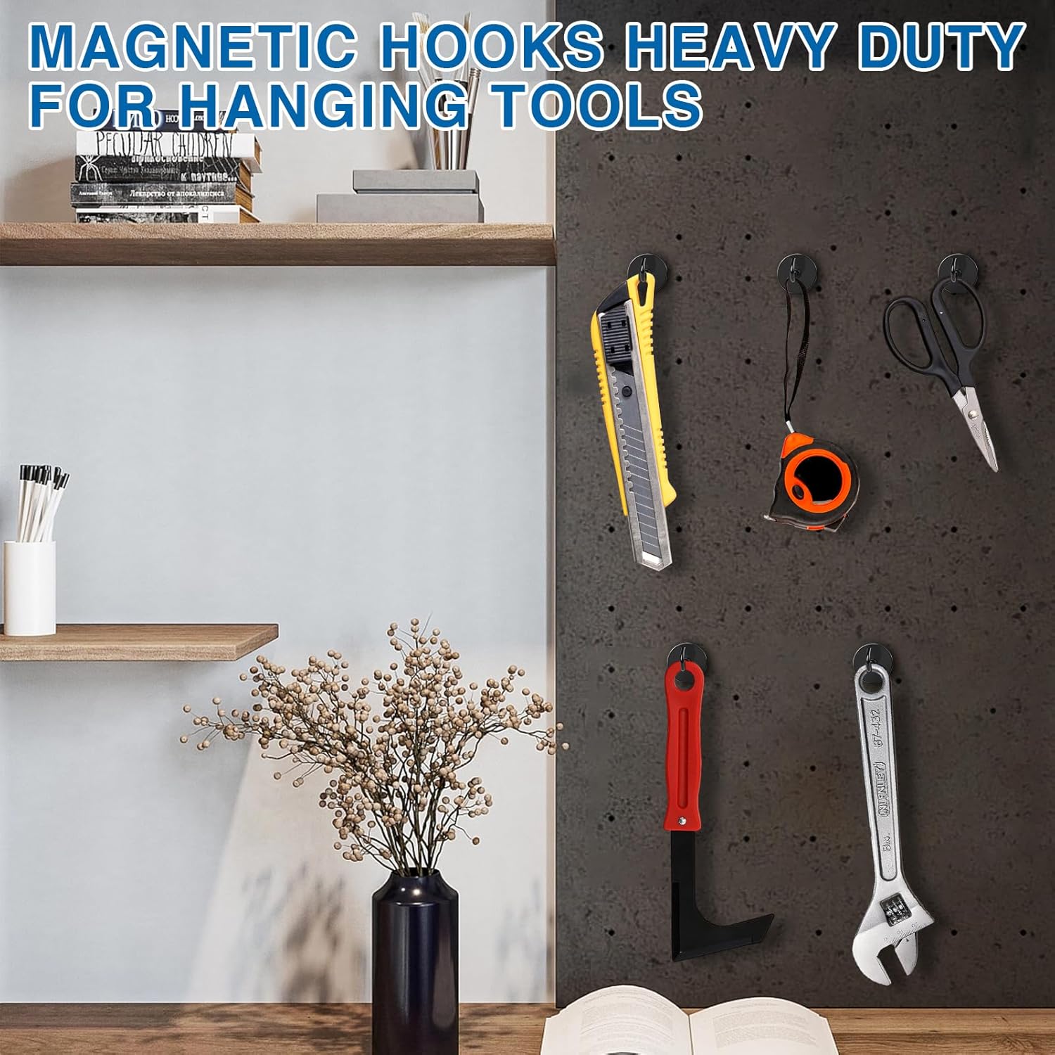 LOVIMAG Magnetic Hooks, 40LBS Black Magnet Hooks Strong Neodymium Magnets with Epoxy Coating, Metal Magnetic Hooks for Refrigerator，Locker Accessories, Cruise, Kitchen, Office, Classroom-6 Pack