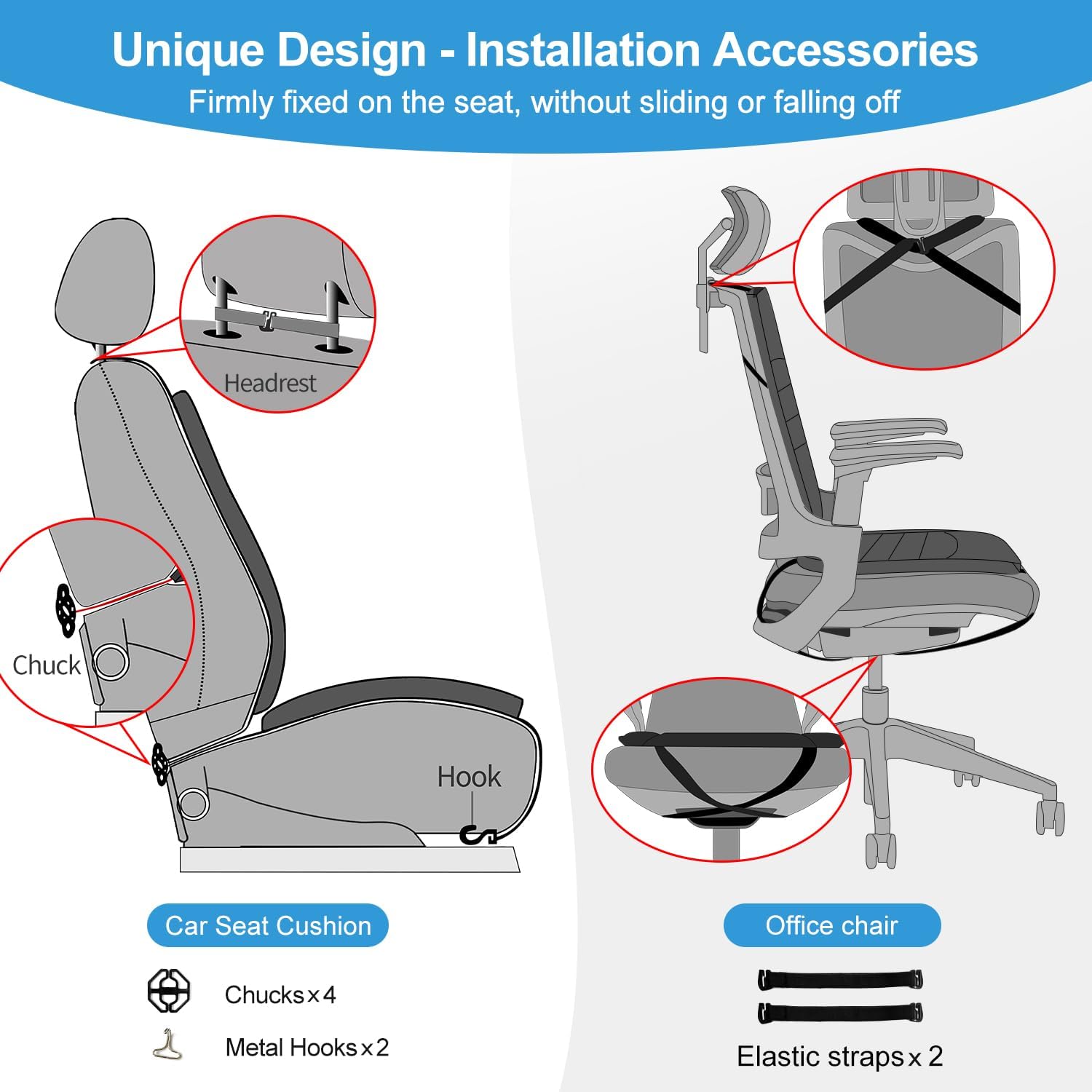 Car Seat Cushion Chair Cushions Set with Back Support,1.2in Memory Foam Pressure Relief Non-Slip Design Truck Seat Cushion for Driving, Ergonomic Chair Seat Pad for Office Gaming Wheelchair