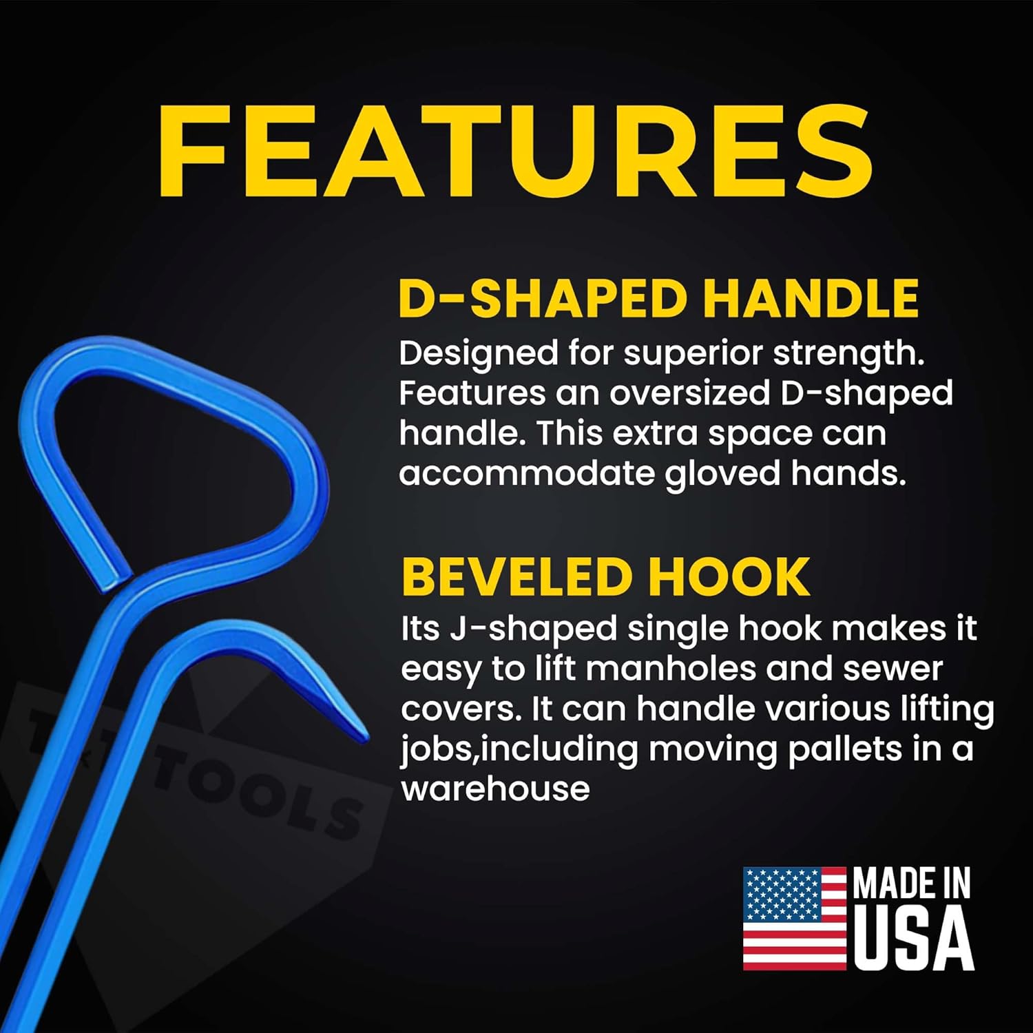 T&T Tools 24-Inch Manhole Hook Tool, 2 Pack, 5/8" Hex Alloy Steel Single Hook for Heavy Duty Lifting Covers, Septic Tank Risers, Storm Drains, Pallet Pulling, Ergonomic Handle with Bright Blue Finish