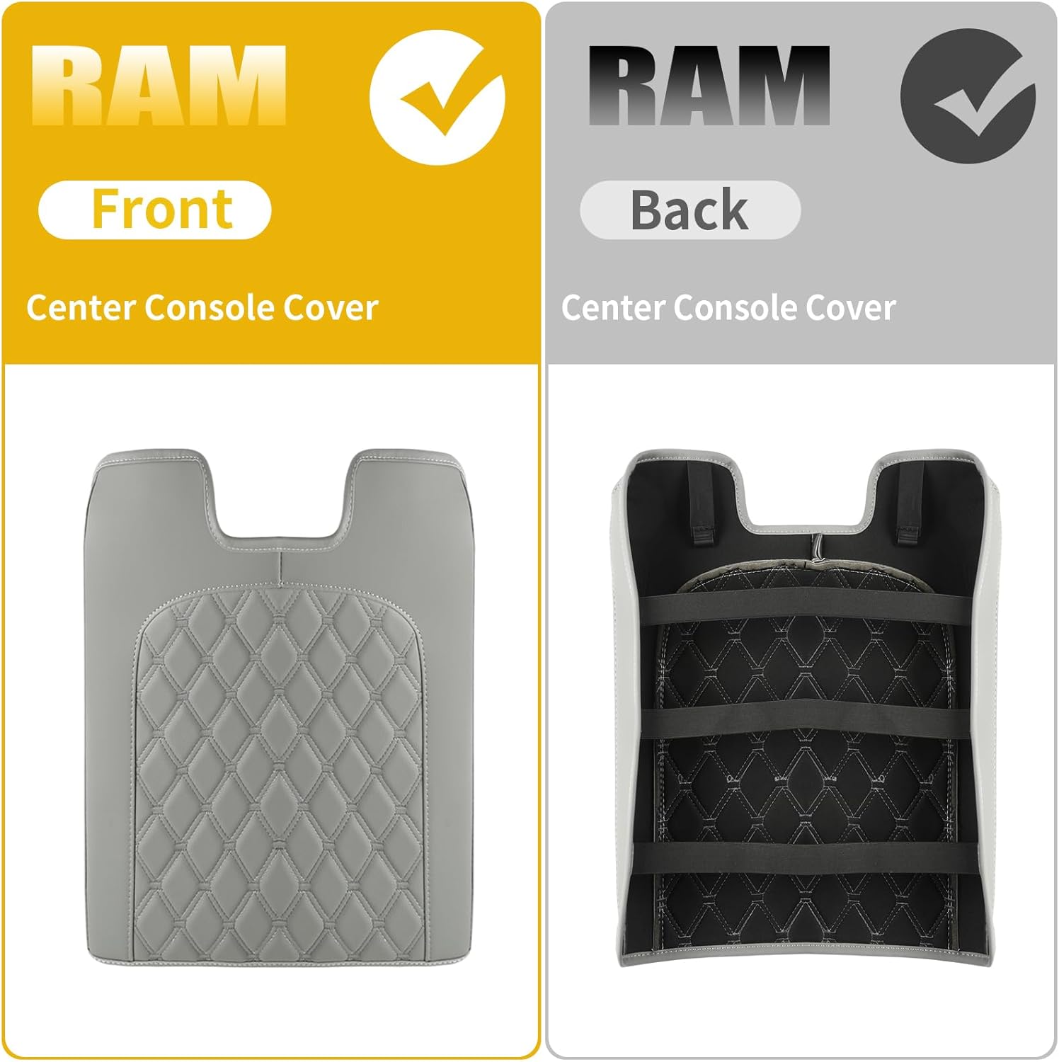 GIANT PANDA Custom Fit Console Cover for 2013-2018 Ram 1500 & 2013-2024 Ram 2500/3500/1500 Classic Model Jump Seat Console - Waterproof Faux Leather Armrest Center Cover - Full Protection - Grey