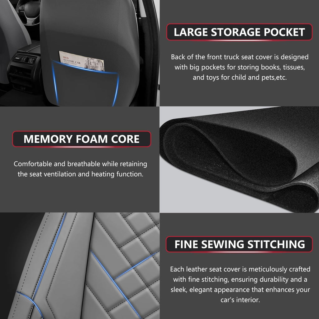 BABYBLU Chevy Chevrolet Silverado GMC Sierra Car Seat Covers Fit 2007-2023 2024 2025 1500/2500HD/3500HD (Grey, Full Set)