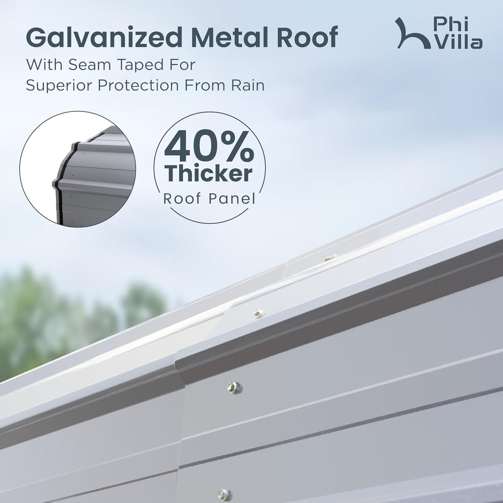PHI VILLA 12 x 20 ft Carport Metal Carports with Galvanized Steel Roof, Sturdy Heavy Duty Metal Carport for Cars, Boats, and Tractors