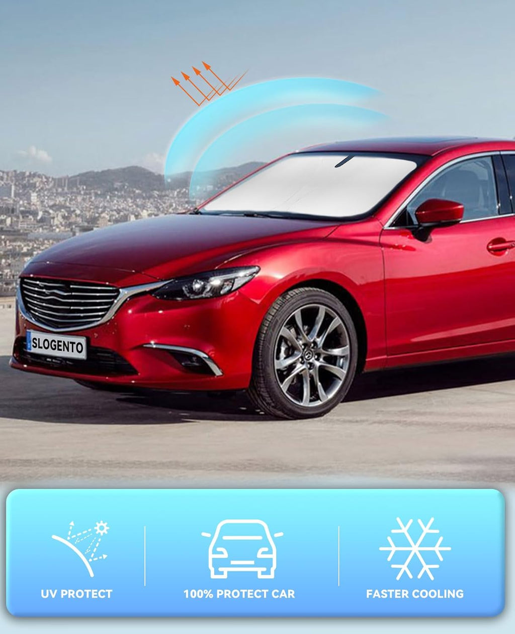 Sun Shade for Mazda 6 Windshield Sunshades for 2014-2020 2021 Mazda 6 Mazda6 Sedan, Sport, Touring, Grand Touring, Reserve, Signature Windshield Cover Front Window Shields Sun Visor Blocks UV Rays