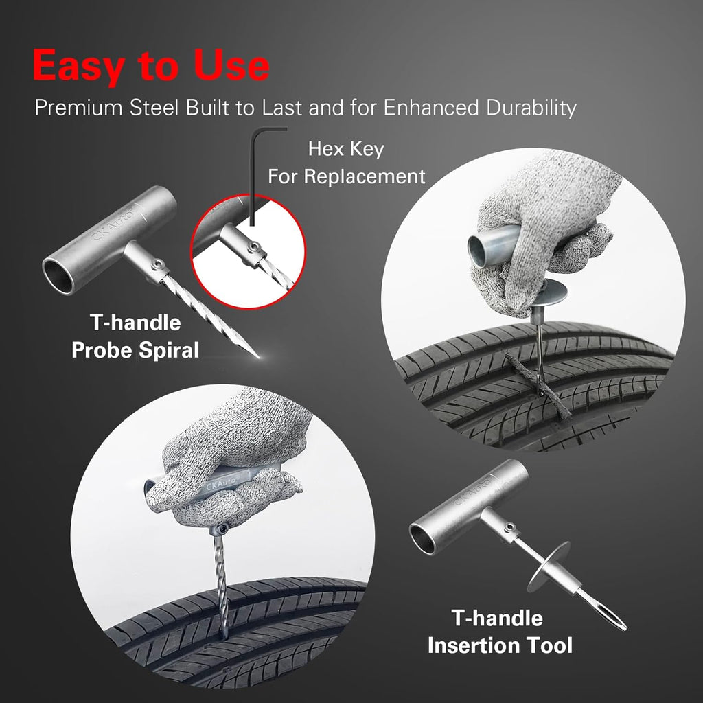 CKAuto Tire Plug Repair Kit, Heavy Duty Car Emergency Tool Kit for Flat Tire Puncture Repair, 80 Pcs Value Pack, Tire Patch Kit fit for Autos, Cars, Motorcycles, Trucks, RVs, etc.