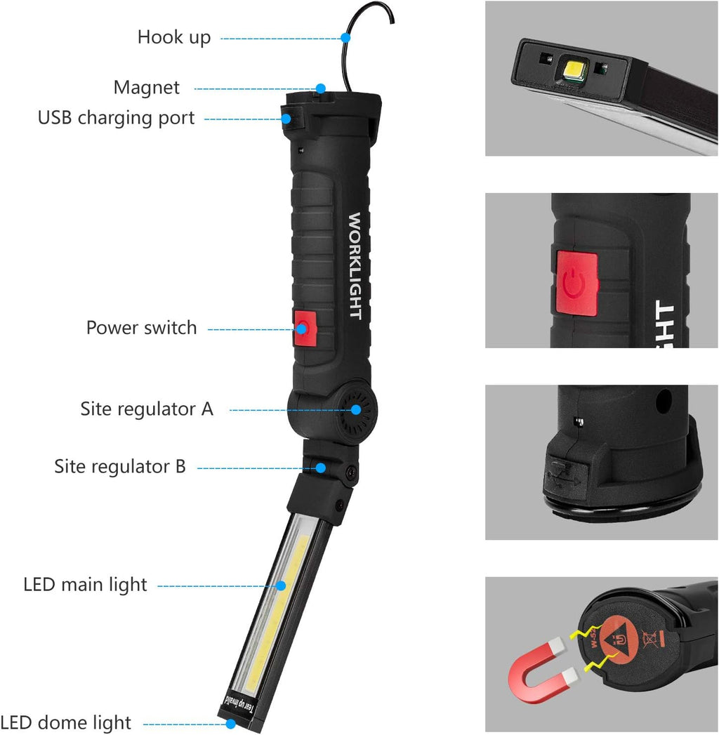 Gifts for Men 3Pack LED Flashlight, Rechargeable Work Lights with Magnetic Base Hook 360°Rotate and 5 Modes Bright LED Flashlight Inspection Light for Car Repair, Grill and Outdoor Use
