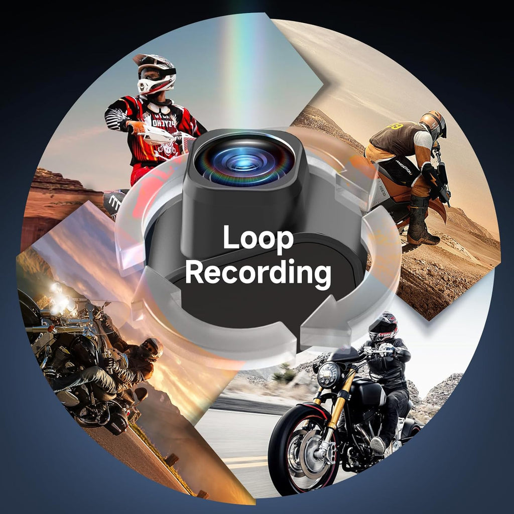 Motorcycle Helmet Headset with Camera, Moman H4C with 【1080P Camera】120° Wide Angle 360° Shooting Single Use Motorbike Headphone Speaker with 32G TF-Card HiFi Stereo AI Voice Assitant IPX6 Waterproof