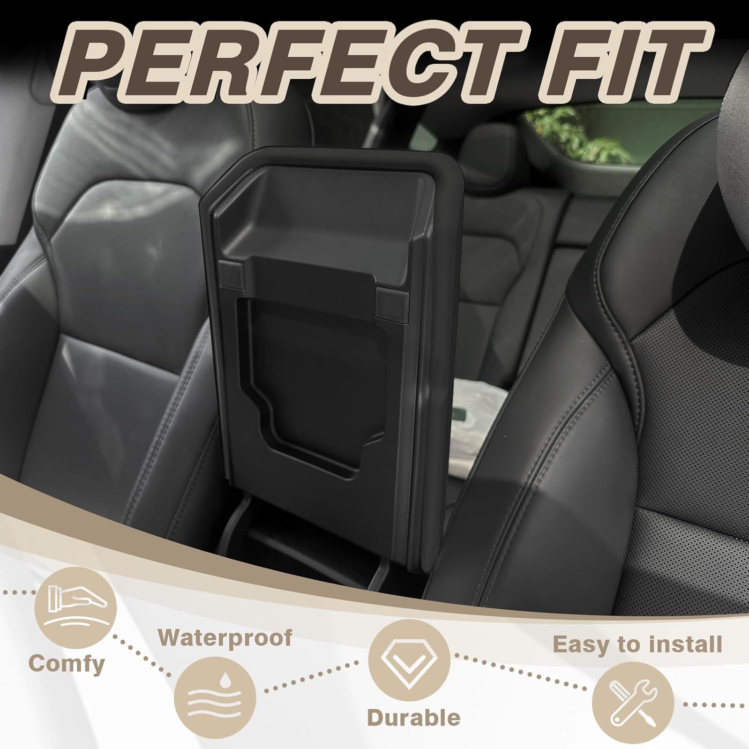 Muslogy Compatible with 2026+ Model Y Juniper Refresh Accessories Armrest Cover Protection TPE (Black) & Silicone Mat OEM Style 2PCS Set Non-Slip Waterproof