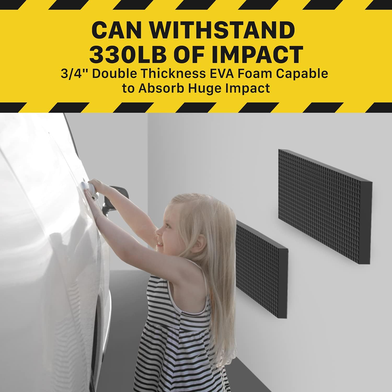 Fosmon Garage Wall Protector for Car Doors (4 Packs), 3/4" Ultra Thick Garage Wall Bumper Guard with EVA Foam (Up to 300LB Impact) and Mesh Self Adhesive Padding for Warehouse Parking Assist- Black
