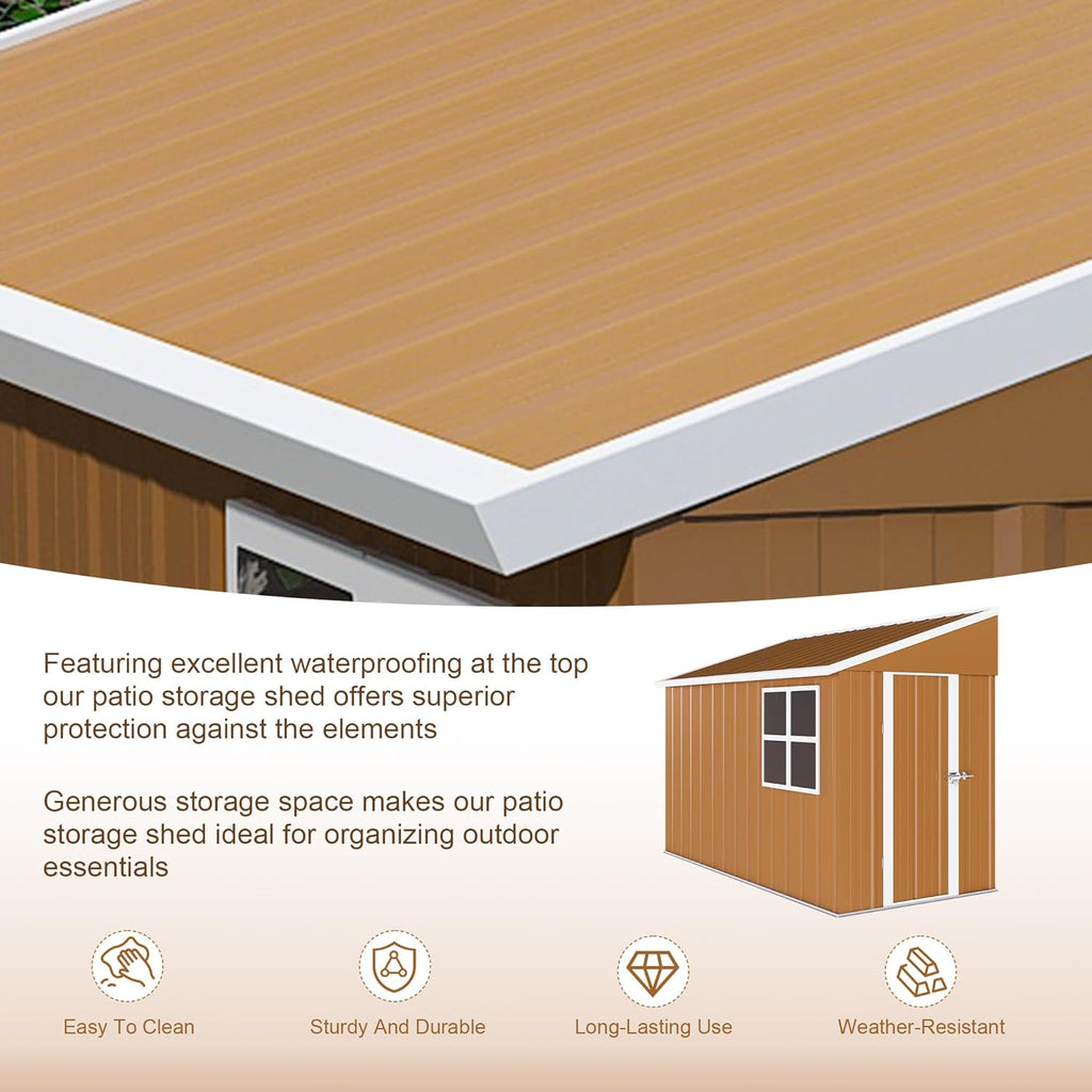 8 x 4 FT Outdoor Lean to Storage Shed, Metal Garden Tool Shed with Slooping Roof, Lockable Doors and Windows, All-Weather Weatherproof Blike shed for Garden, Patio, Lawn, Yellow