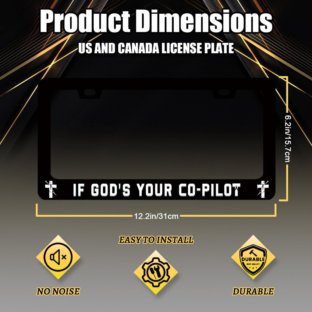 If God‘s Your Co-Pilot License Plate Frame Funny Jesus License Plate Stainless Steel Christian Car Accessory Religion License Plate Cover Decoration with Screws Men Women Size 12.2" x 6.2"