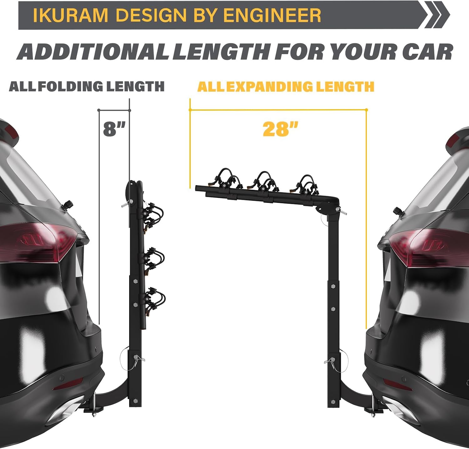 3 Bike Rack Bicycle Carrier Racks Hitch Mount Double Foldable Rack for Cars Truck SUV Fits 2" Hitch Receiver, Including Anti-Rattle Hitch Tightener