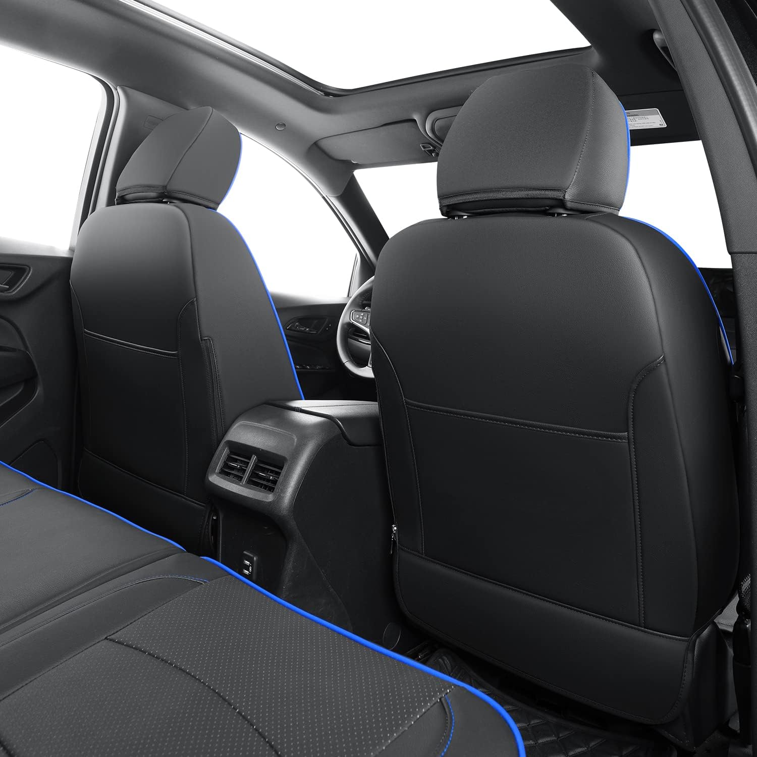 RISINGSTAR Terrain Seat Covers, fit for 2018-2024 GMC Terrain SUV with Rear Split Seats, Water Proof Faux Leather(Full Set, Black&Blue)