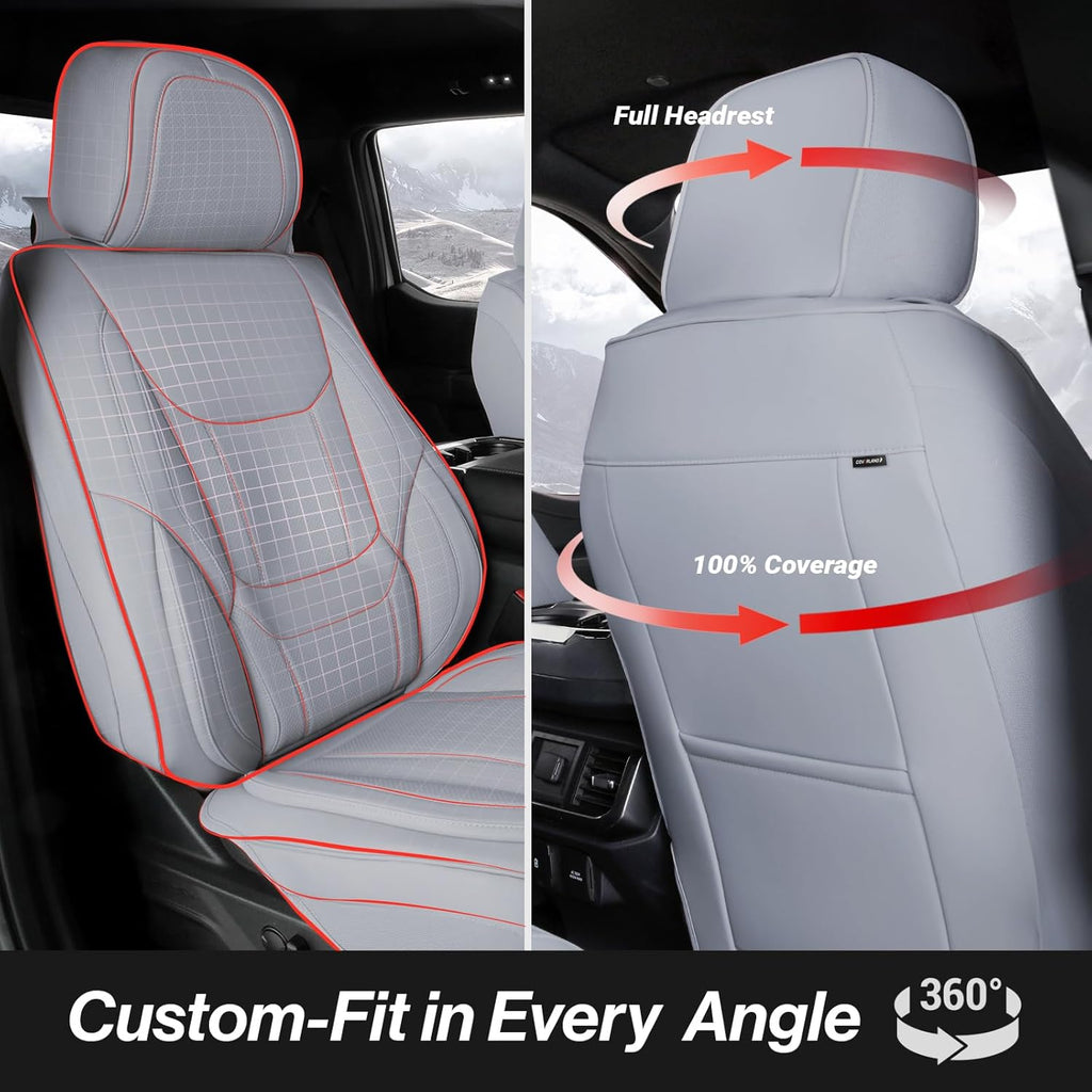 Coverland Custom Car Seat Covers Compatible with Ram 1500, Tacoma - Premium Leather Non-Slip Memory Foam Waterproof Cover Custom Fit Interior Protector Front Seat-Gray [See Size Chart-Size A49]