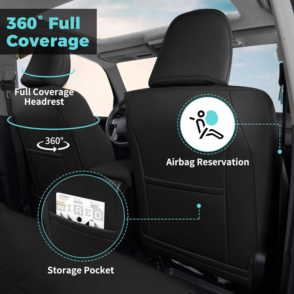 Seat Covers for Toyota 4Runner 2011-2024, Faux Leather Car Seat Cover Full Set, 3-Row-Only for 7 Seats Version-Black