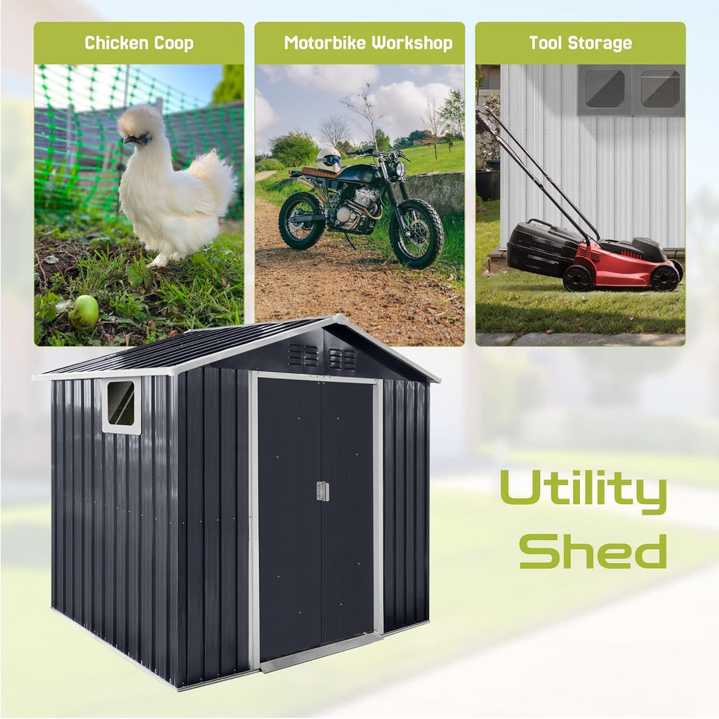 7x4.3 Ft Outdoor Storage Shed, Heavy-Duty Metal Shed with Windows & Secure Lockable Doors, Ideal Storage Shed for Outdoor, Patio, Garden, and Backyard, Anthracite