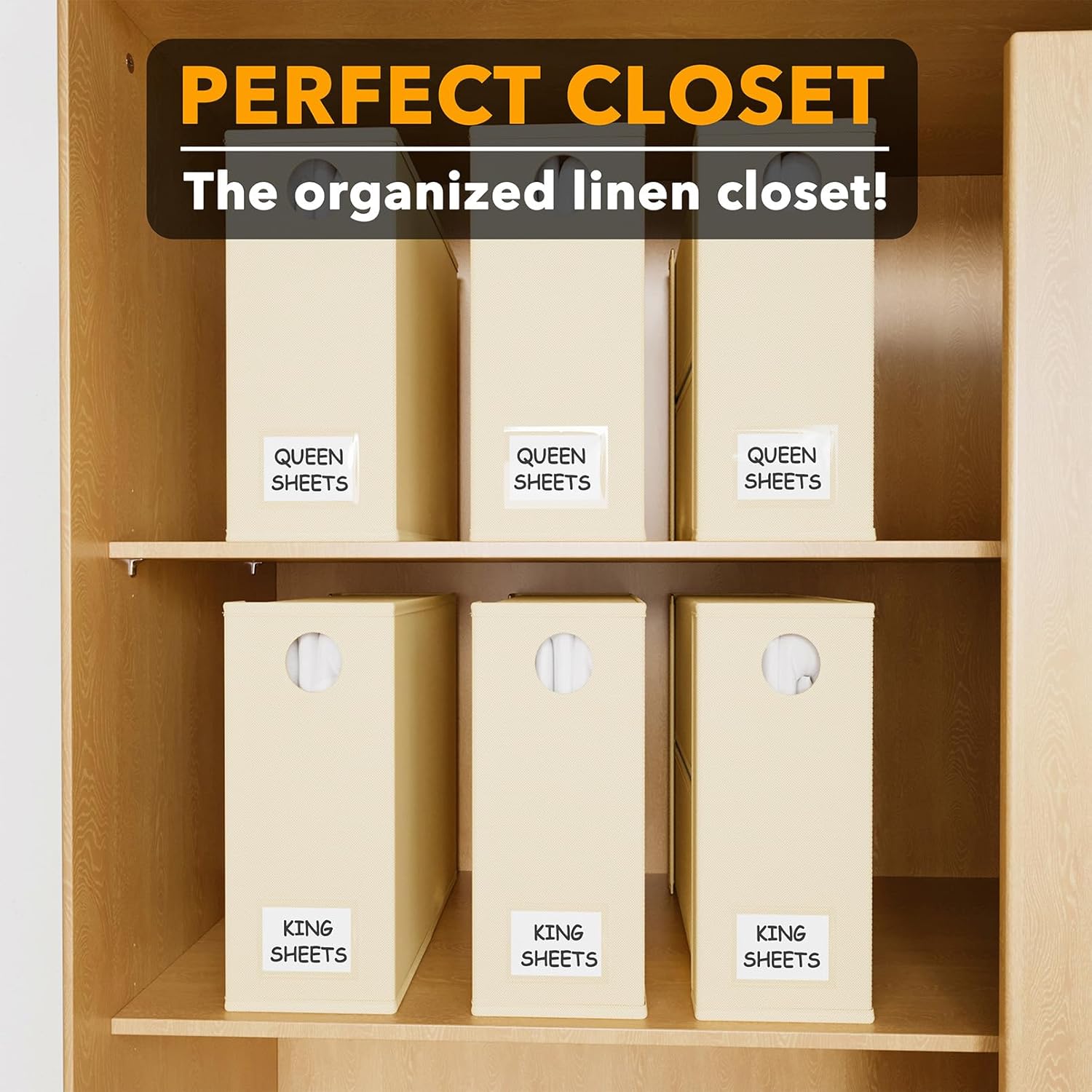 SpaceAid 6 Pack Bed Sheet Organizers and Storage, Foldable Sheet Organizer with Window for Linen Closet, Set Folder Keeper for Queen & King Size Bedding Storage (Beige)