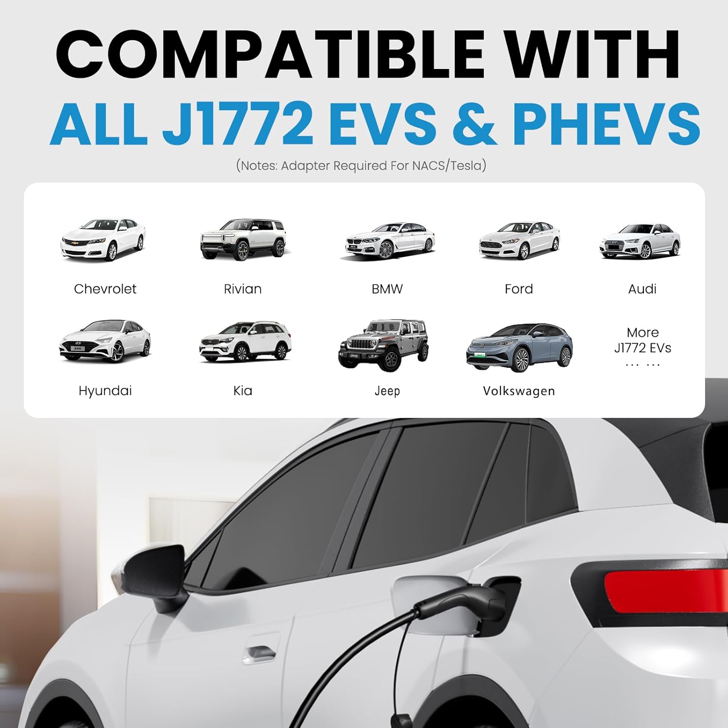 Level 1&2 Portable EV Charger (APP Control & Timer), Adjustable 8-16A 110V-240V, Dual Plugs: NEMA 6-20 & 5-15, 25FT Charging Cable w/ J1772 Connector, ETL/FCC Certified for All EVs/PHEVs
