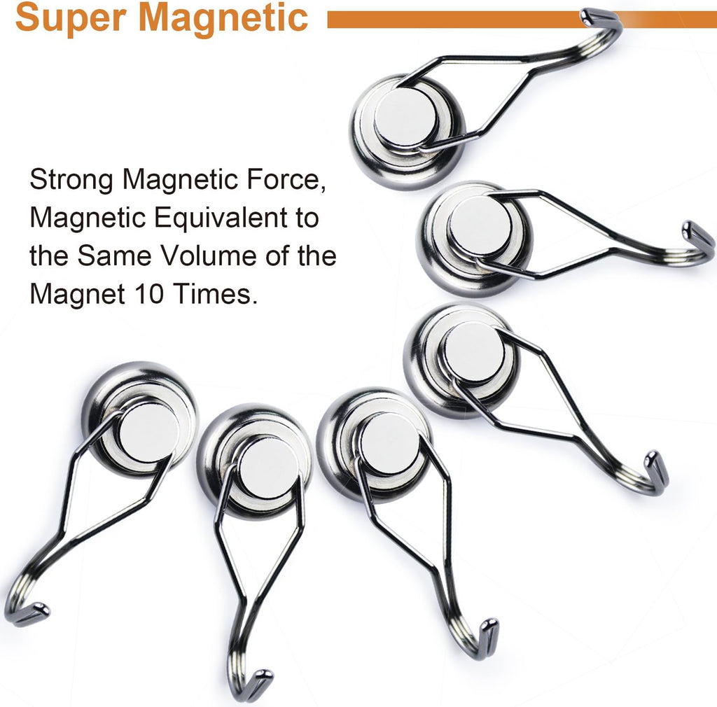 DIYMAG Swivel Swing Magnetic Hooks,Strong Heavy Duty Neodymium Magnet Hooks - Great for Your Refrigerator and Other Magnetic Surfaces - Pack of 6