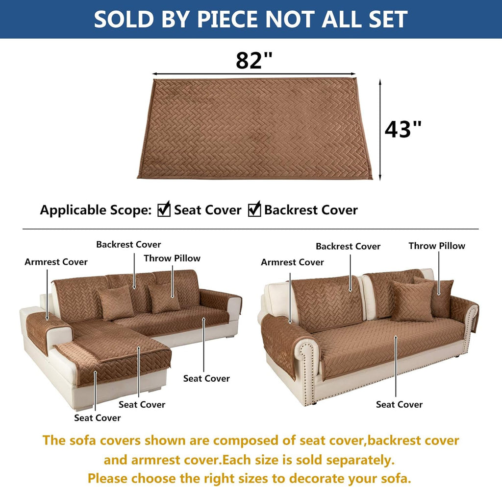 Eismodra Couch Cover,Sectional Couch Covers,Sofa Covers for 3 Cushion Couch,Anti-Slip Sofa Slipcovers for Dogs Cats Kids Loveseat Recliner L Shaped Armrest Backrest,Brown 43''x82''(Only 1 Piece)