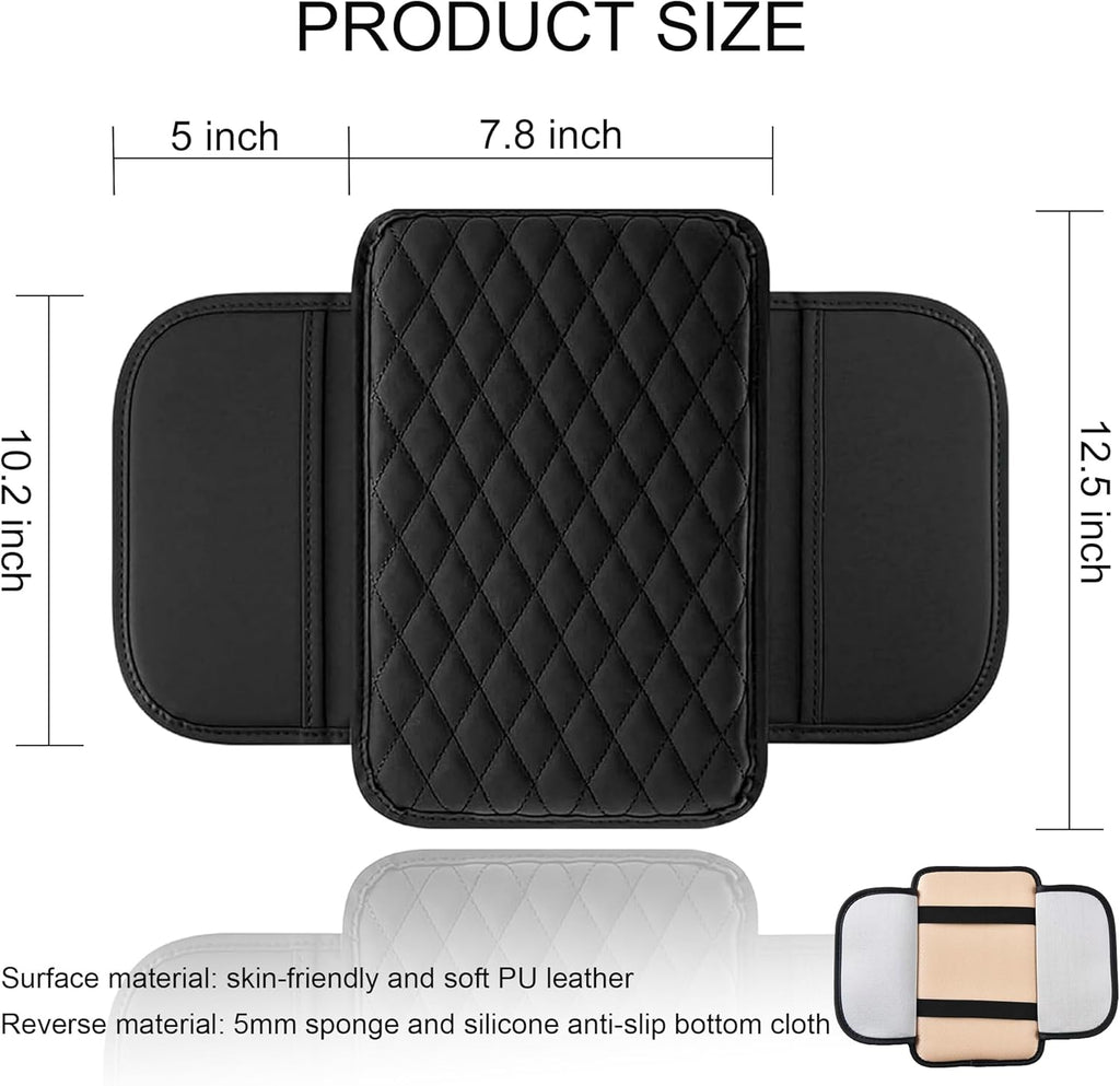 Car Center Console Cover, Upgraded Leather Armrest Seat Box Cover with 2 Storage Bags, Universal Waterproof Car Armrest Cover Cushion Comfortable Car Decor Accessories for Most Vehicles (Black)