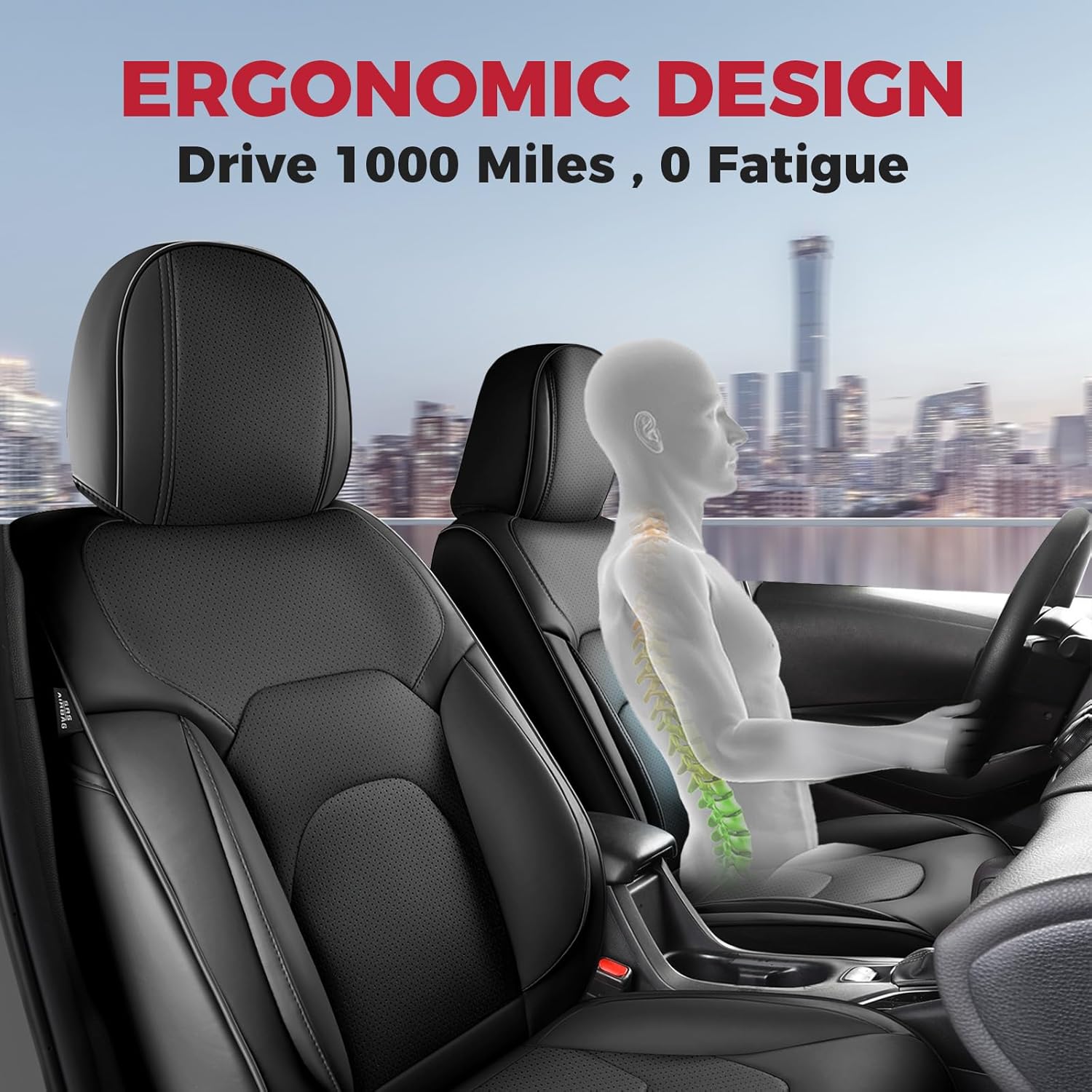 FREESOO Car Seat Covers Full Set,Waterproof Automotive Seat Covers, Leather Cars Interior Covers, Seats Protection Universal fit Babies & Adult (Black)