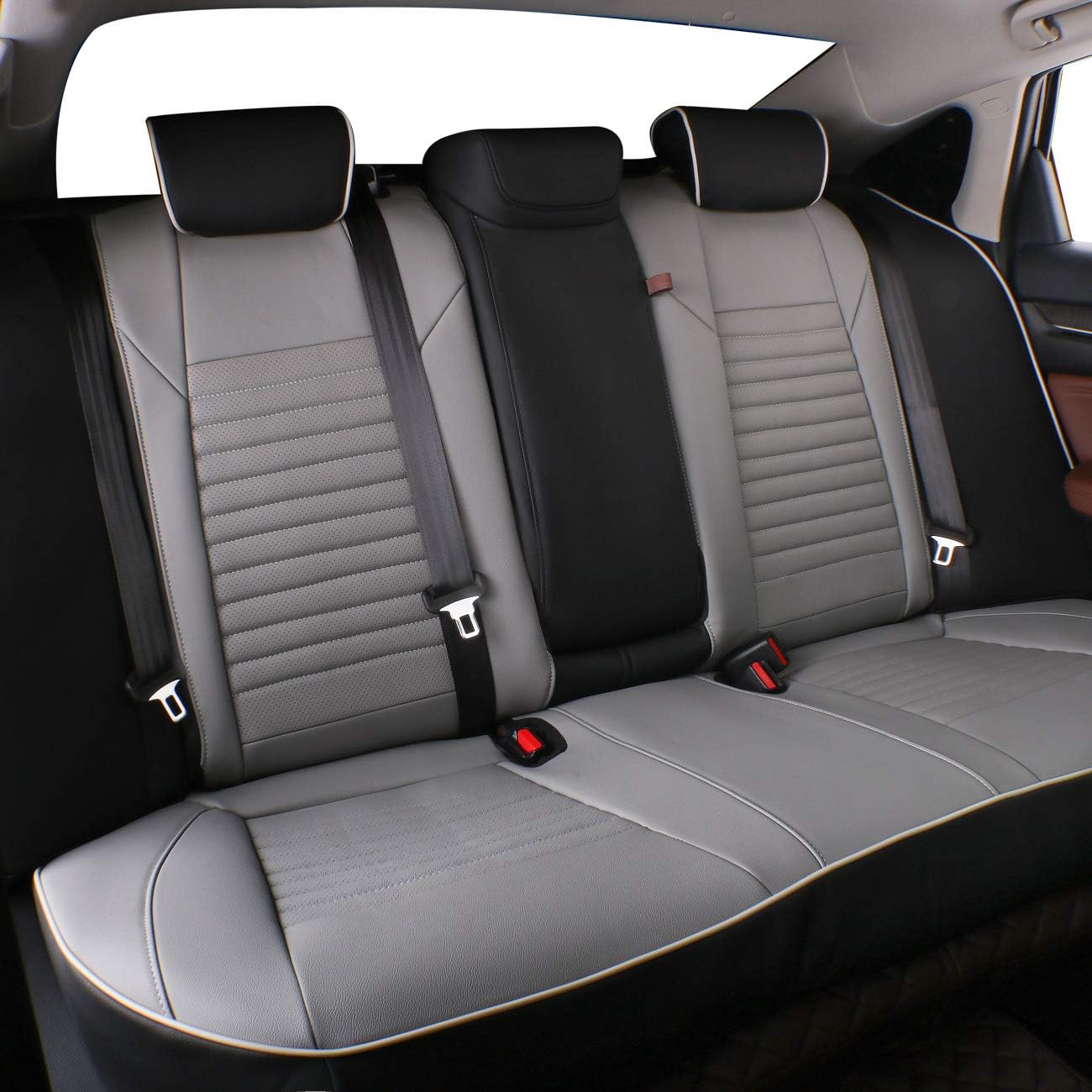 EKR Accord Seat Covers Full Set Custom for Honda Accord Base,EX-L,Touring 2014-2017 (Hybrid),Reat Row W/Solid Backrest W/Armrest,Leather Seat Cover for Trucks,Automotive Seat Covers(Black/Gray)