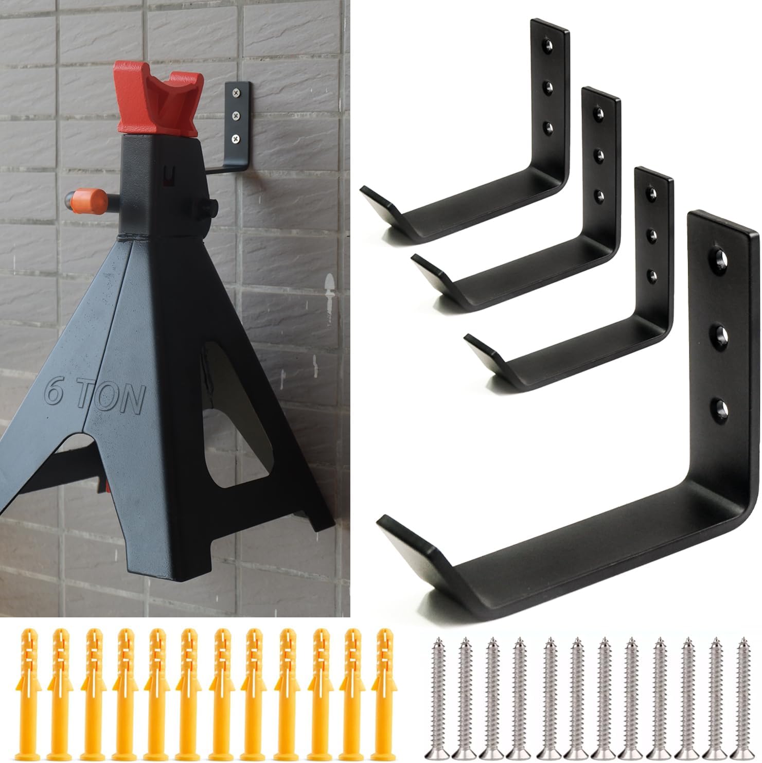 6 Tons Jack Stands Wall Mount Organizer, Heavy Duty Stainless Steel Holder Hook|Fits 6 Ton Jack Stands 4 Packs
