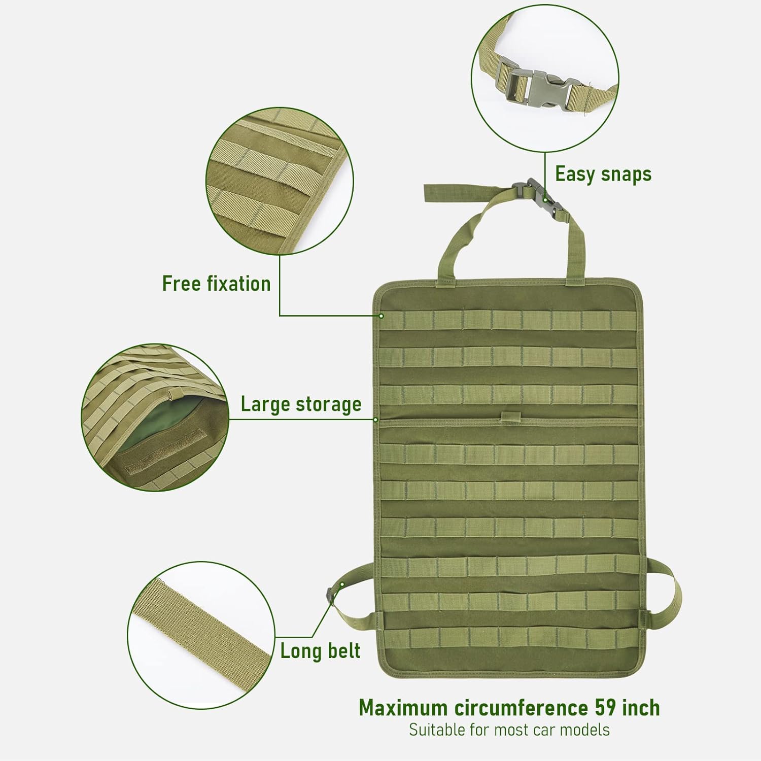 Universal Tactical Seat Back Organizer Vehicle Molle Panel Organizer Storage Bag with 5 Detachable Molle Pouch for All Vehicel Such as Jeep,Truck,SUV, Car, Ford,Chevy etc