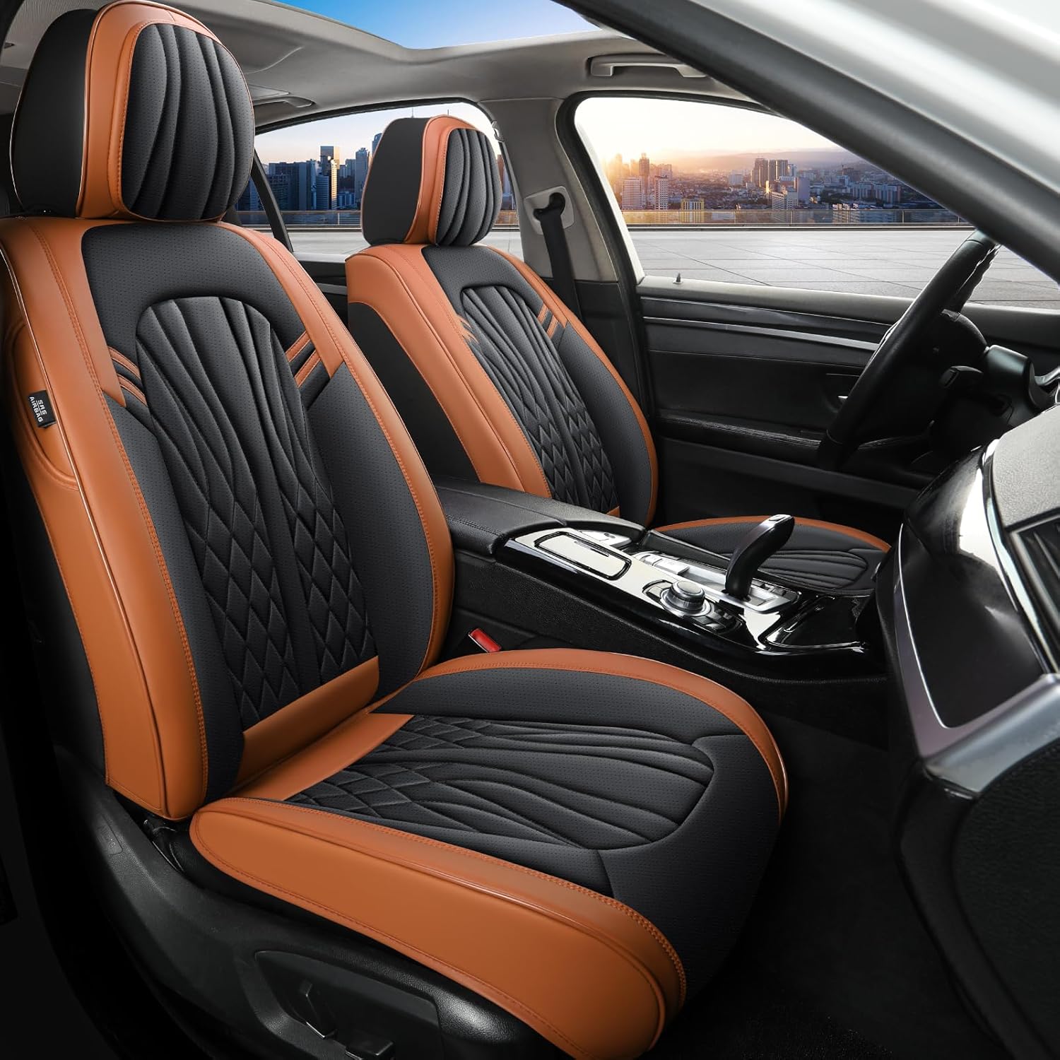 Leather Car Seat Covers,Car Seat Protector Waterproof,Seat Covers Full Set, Car Seat Protectors 5 Seats,Automotive Seat Covers Fit Most Cars Black&Brown