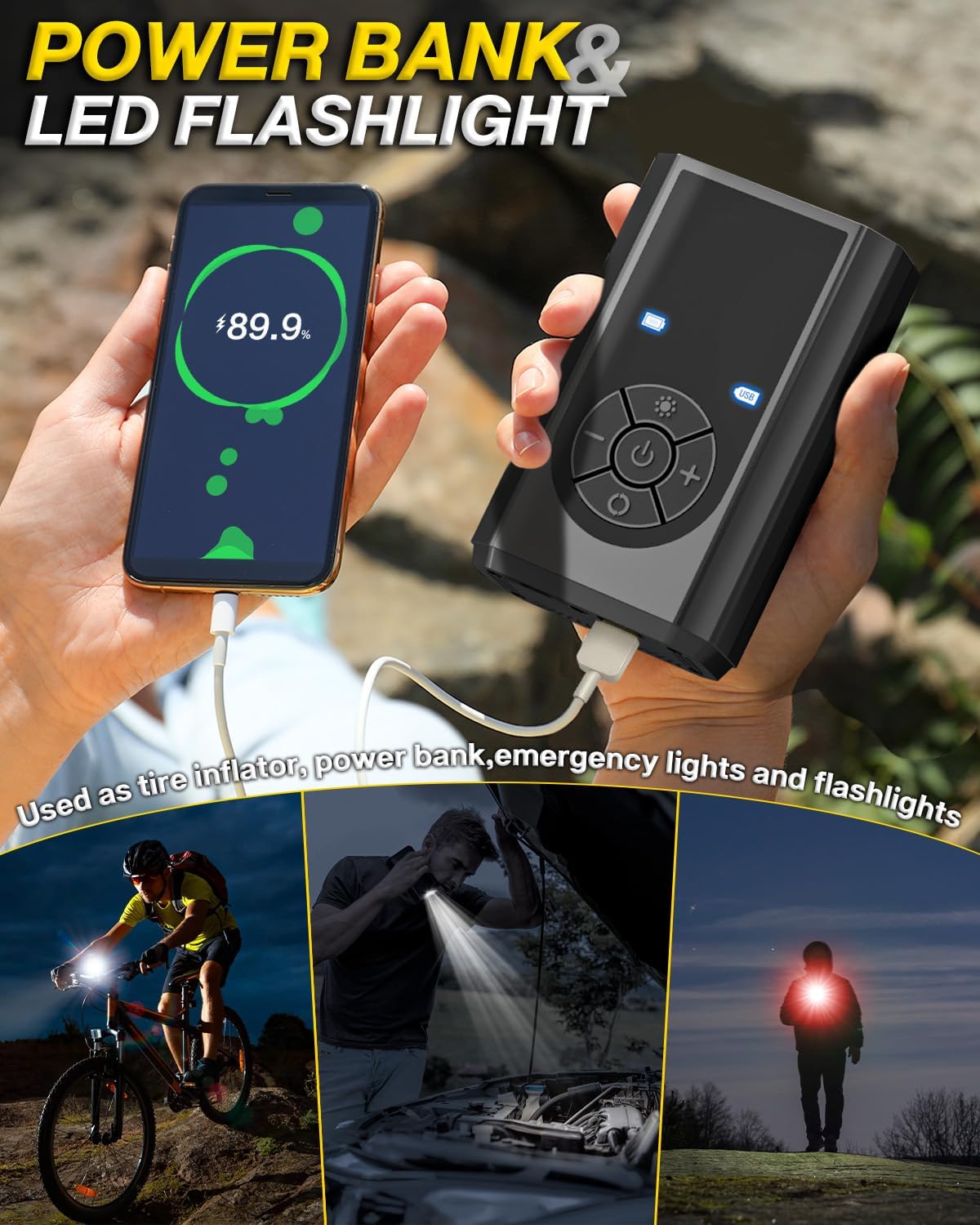 Tire Repair Kit with Portable Air Compressor, Tire Plug Kit 58PCS with Cordless Tire Inflator (150 PSI) for Car, Motorcycle, Tractor, Truck, Ball